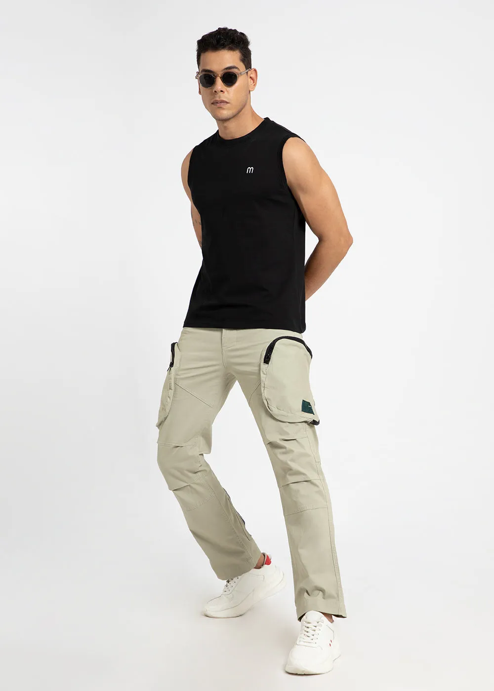 Ecru Zipper Cargo Pant