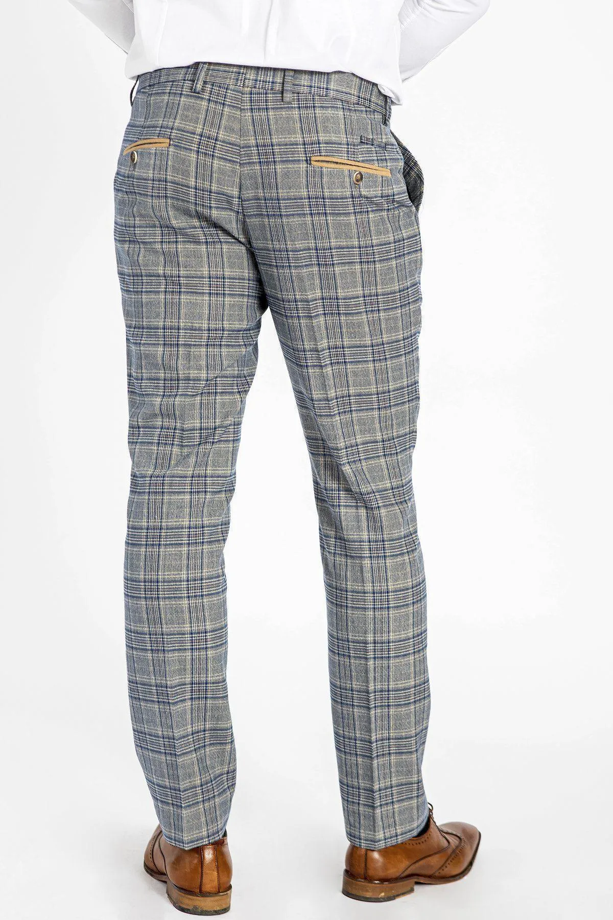 ENZO - Sky Stone Check Tweed Trousers