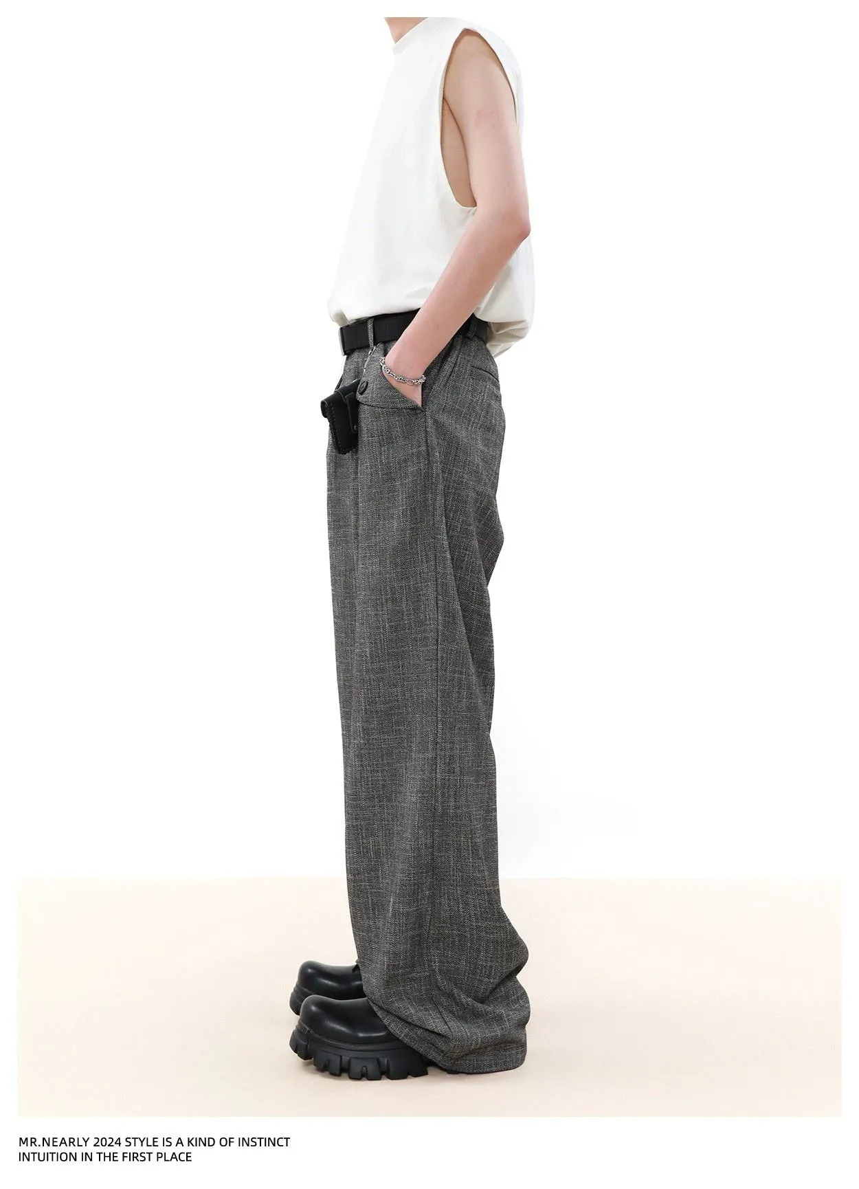 Flap Pocket Textured Trousers