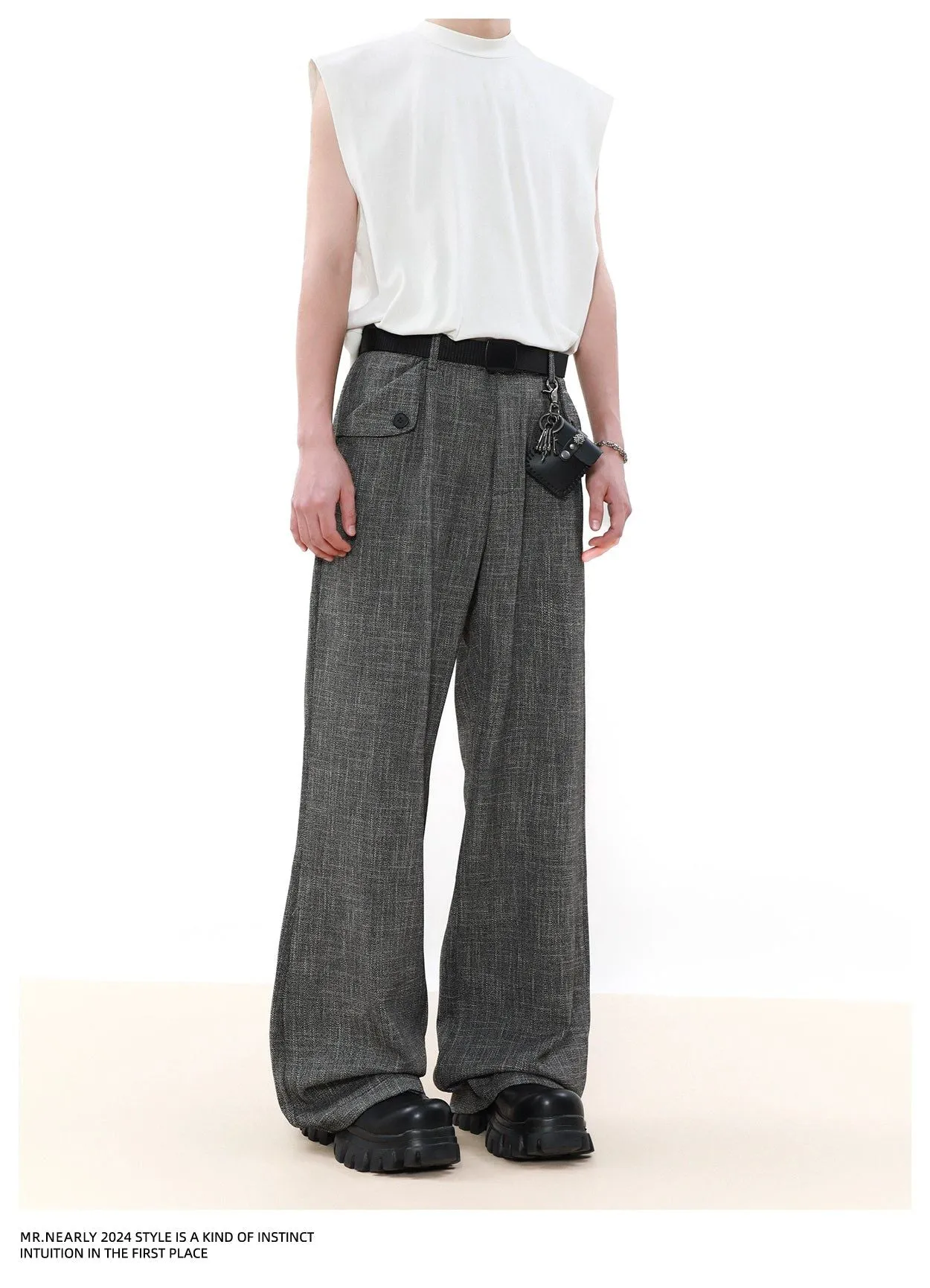 Flap Pocket Textured Trousers