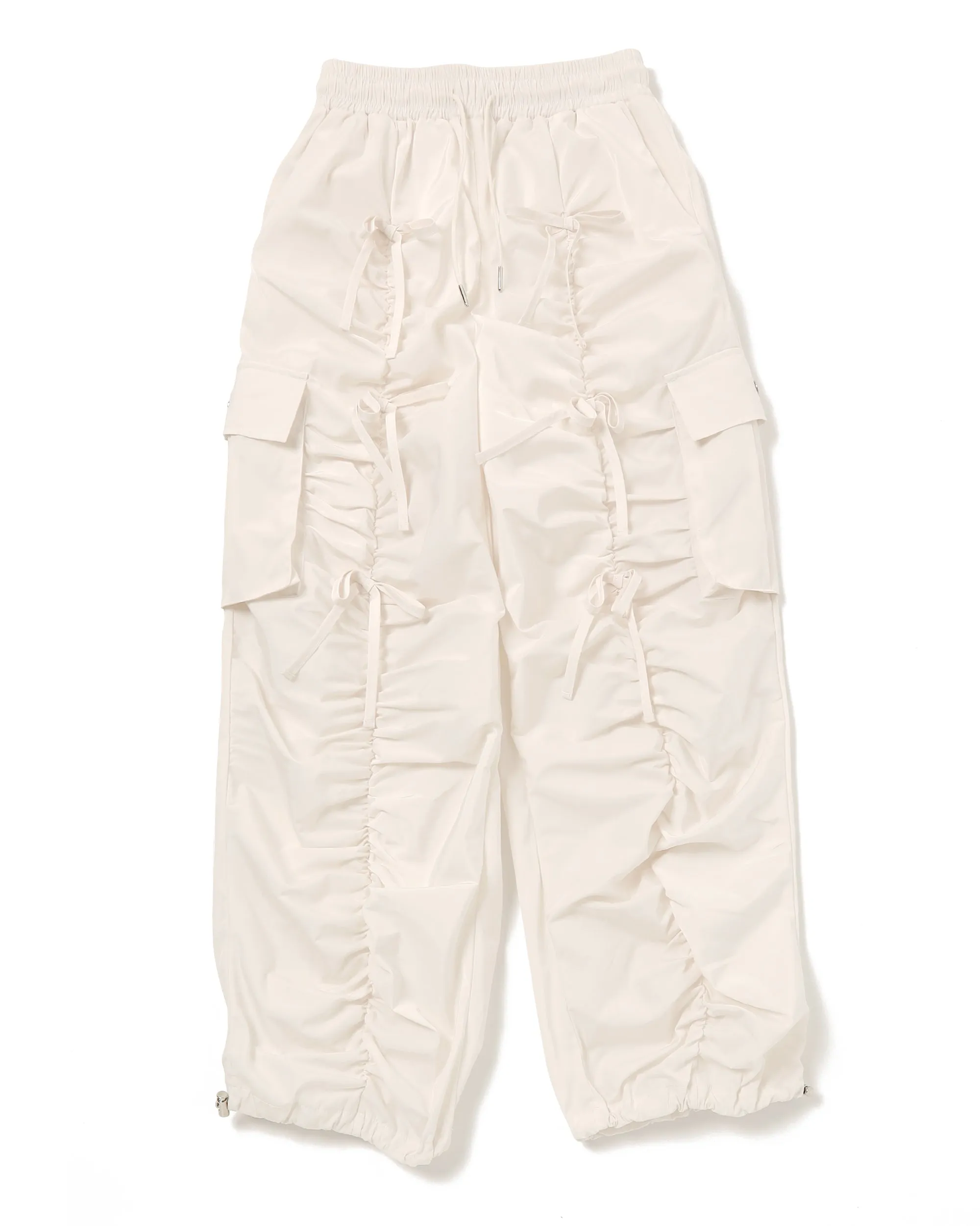 GATHER RIBBON CARGO PANTS (WHITE)