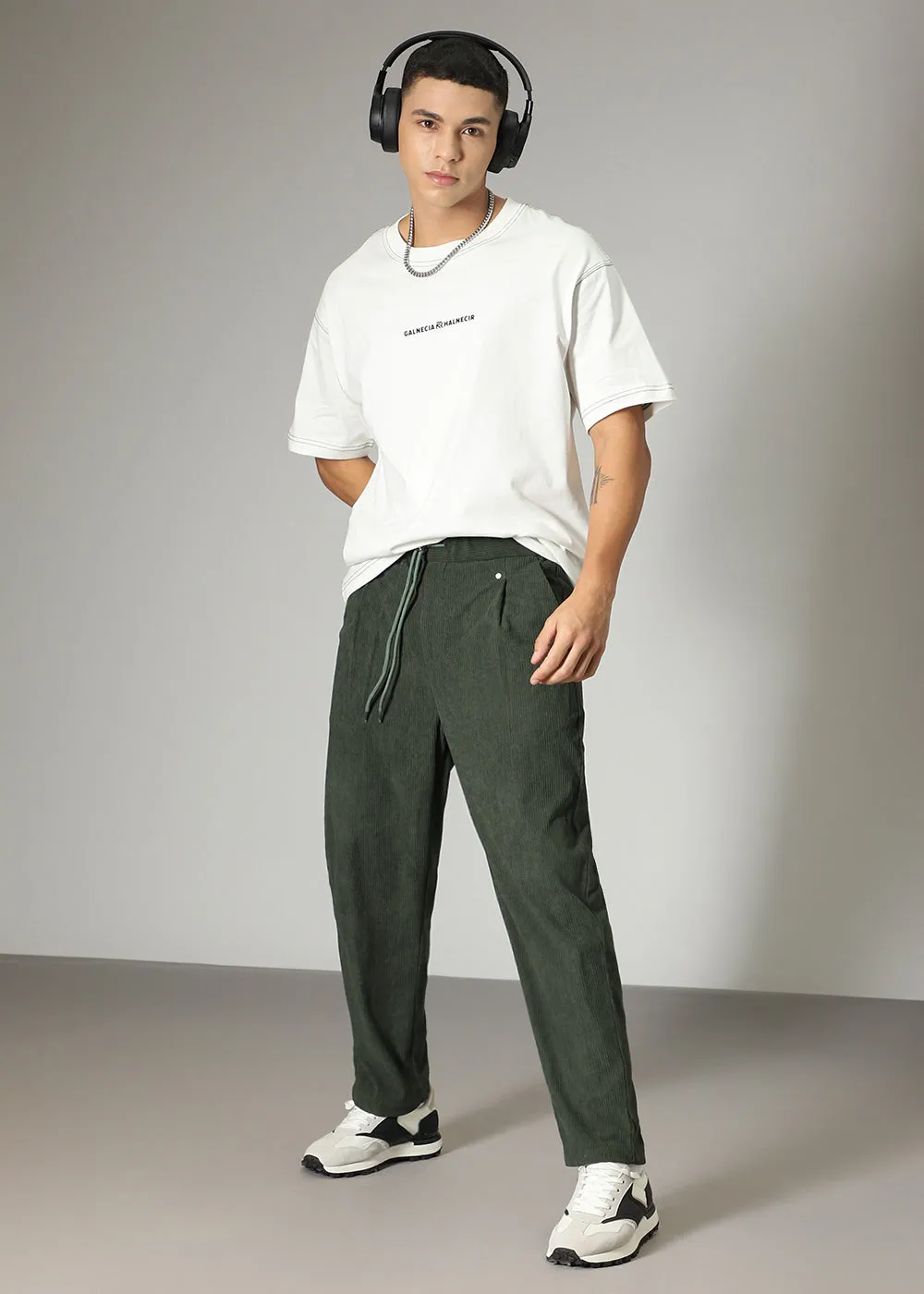 Green Drawstring Corduroy Pant