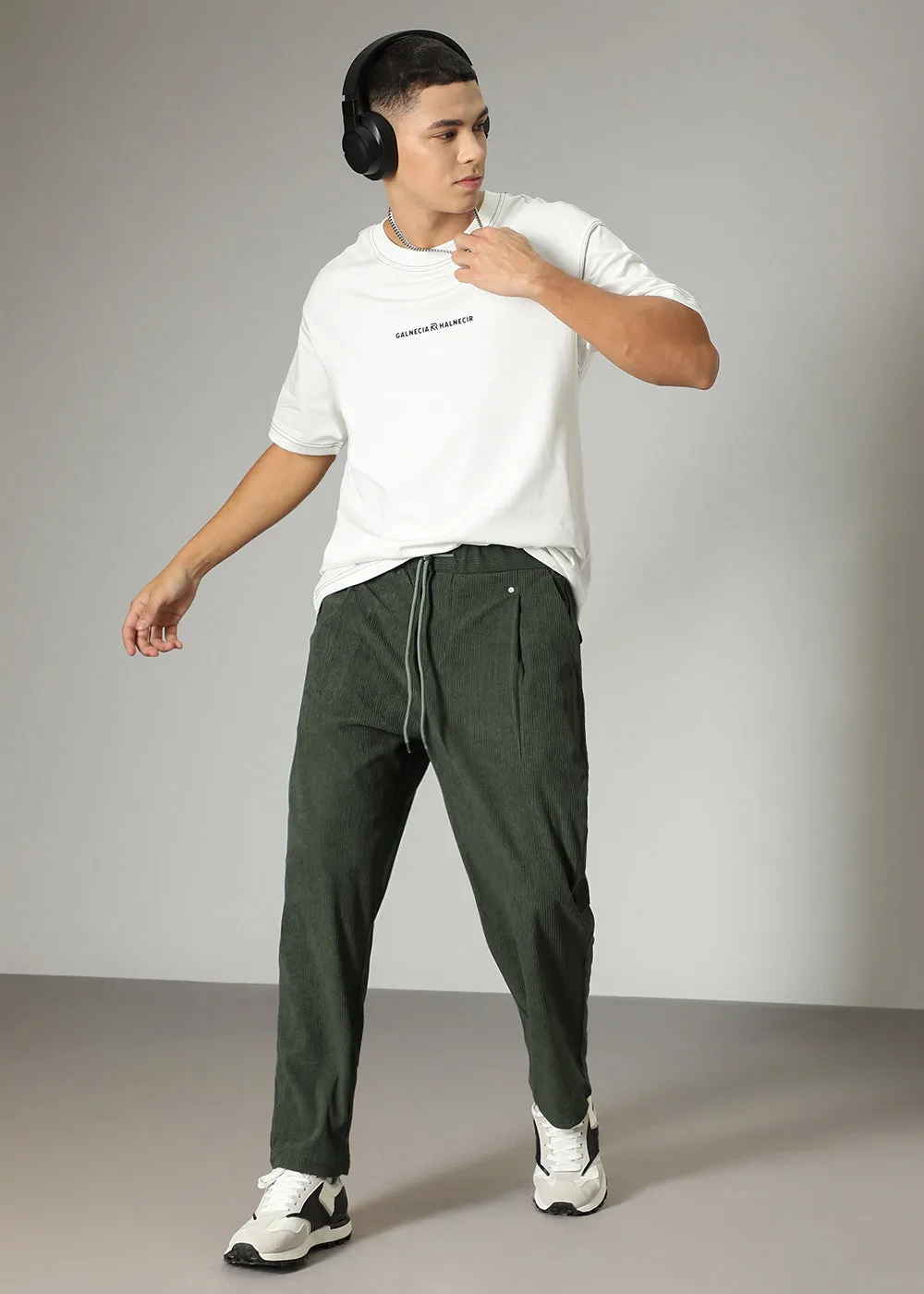 Green Drawstring Corduroy Pant