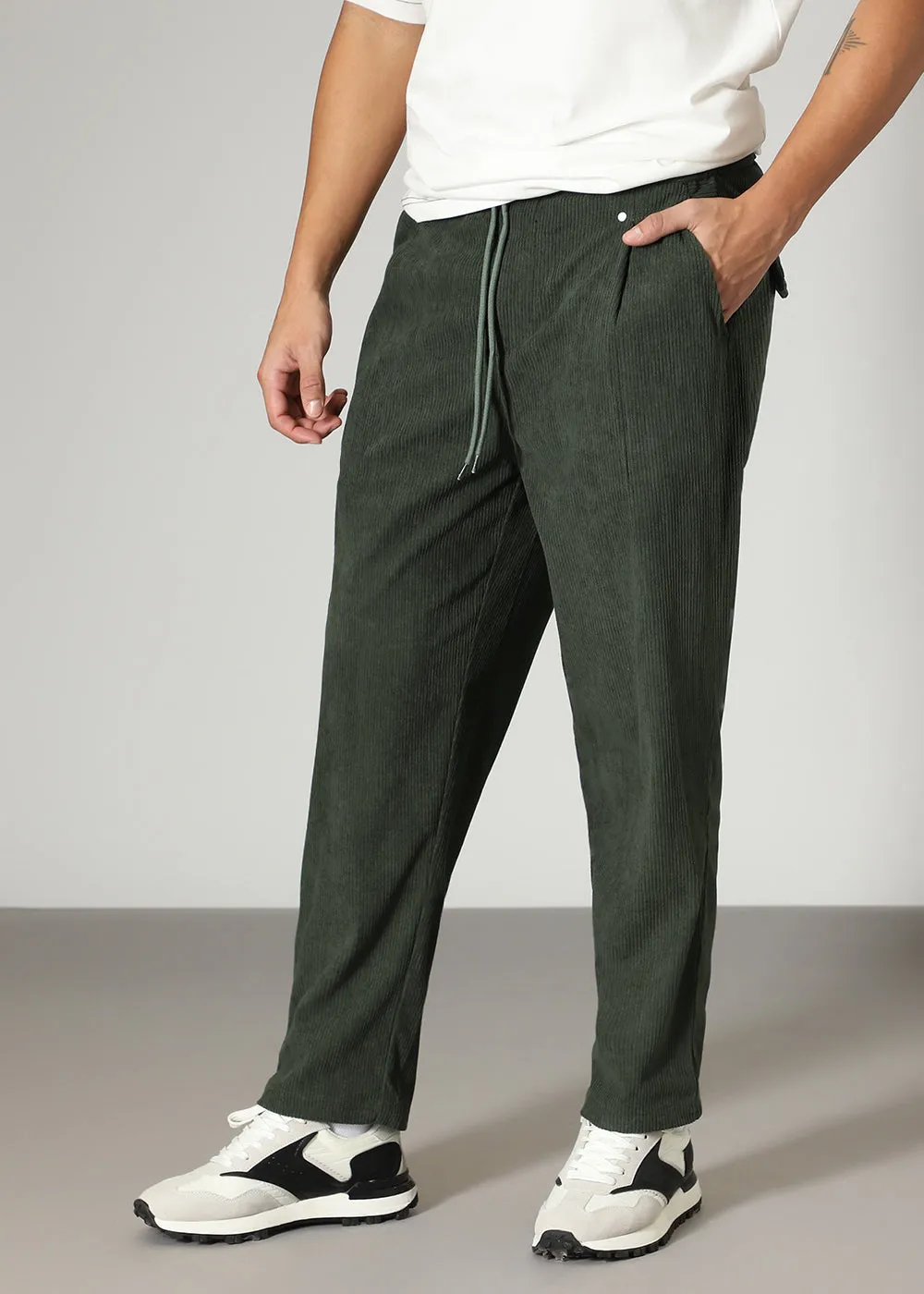 Green Drawstring Corduroy Pant