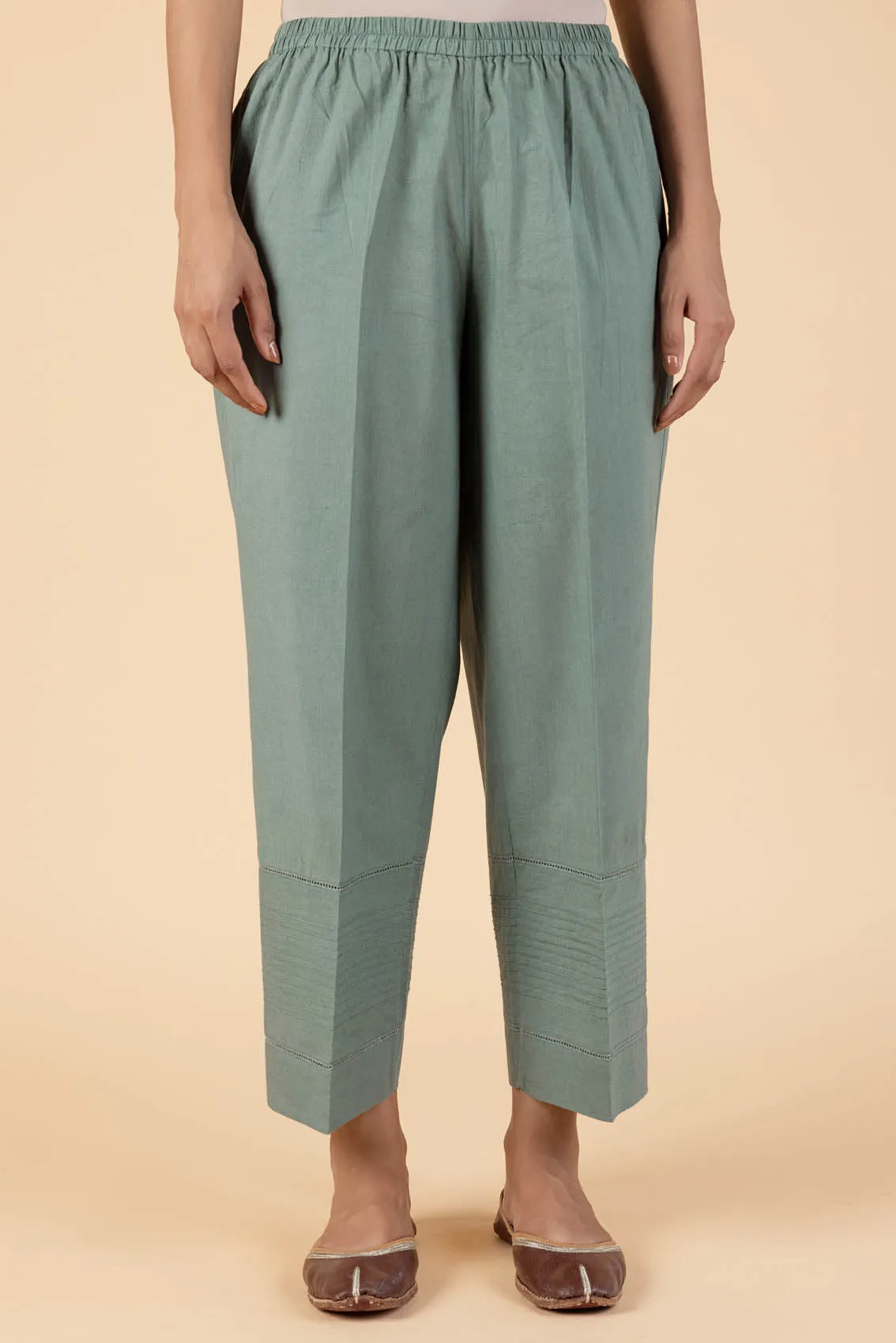 Green Pin-Tucked Trousers