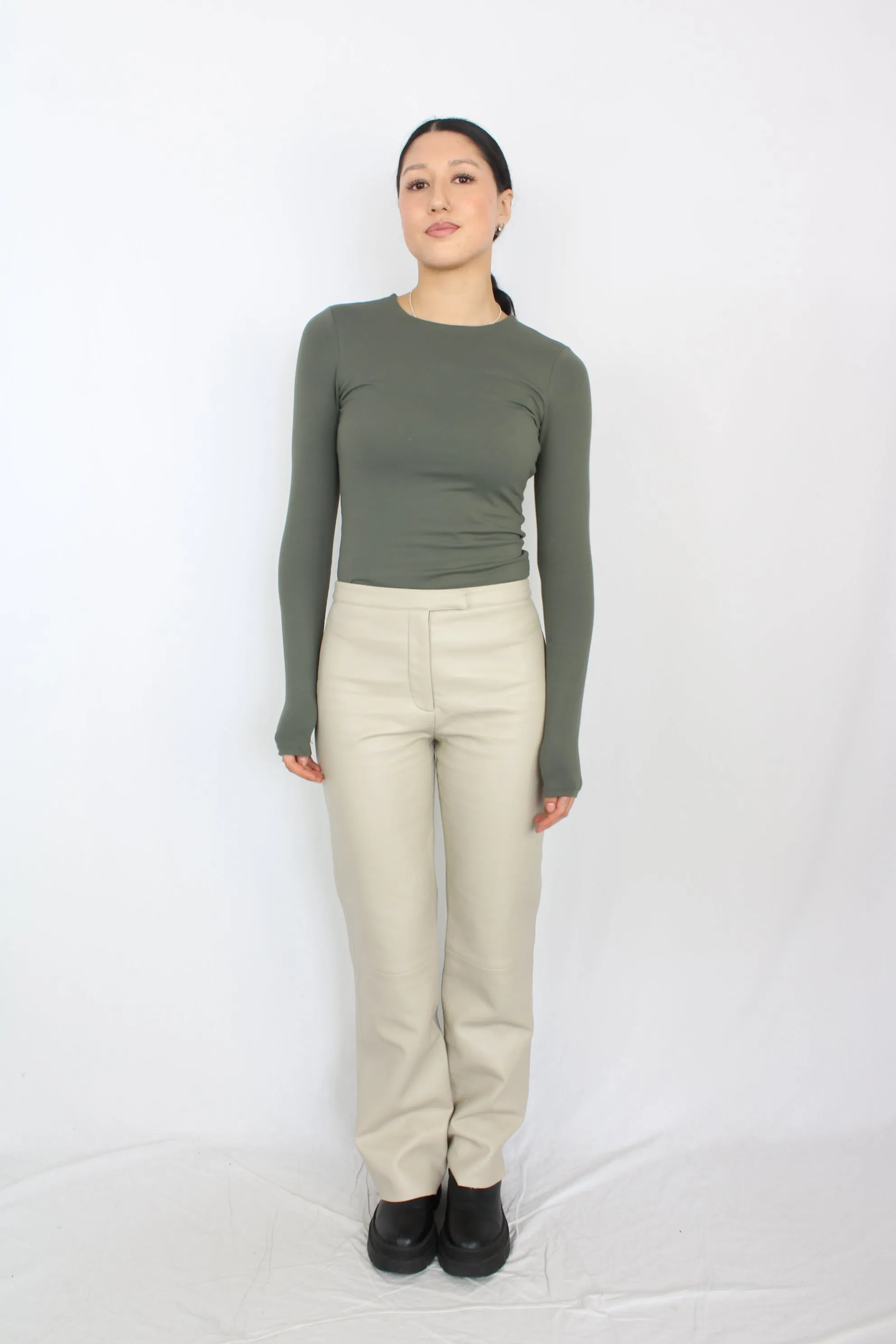 Henne - Cream Pleather Pants