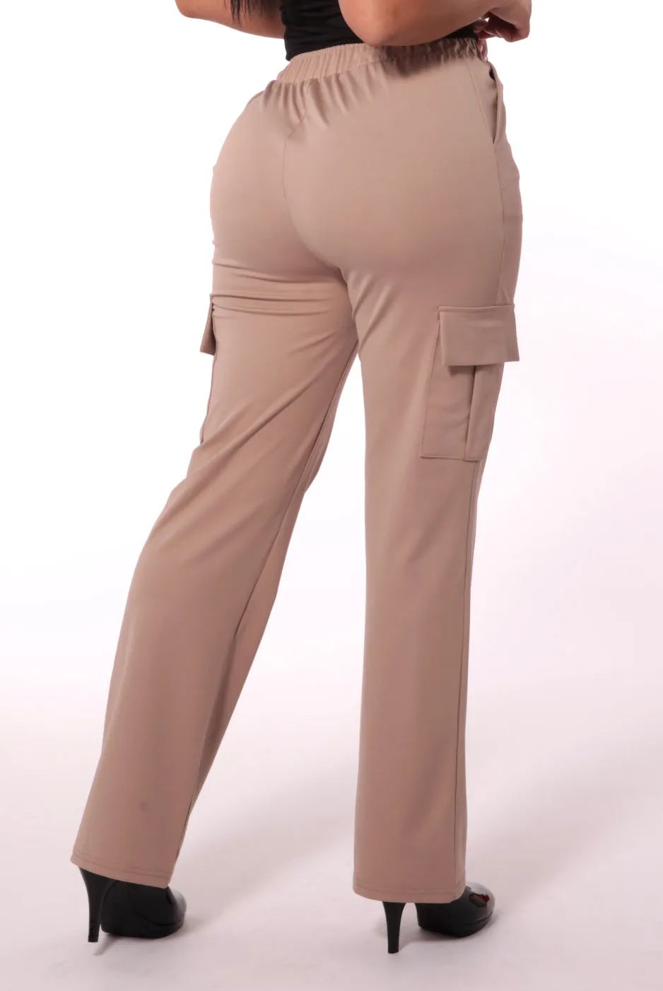 High Rise Straight Leg Cargo Pants - Latte