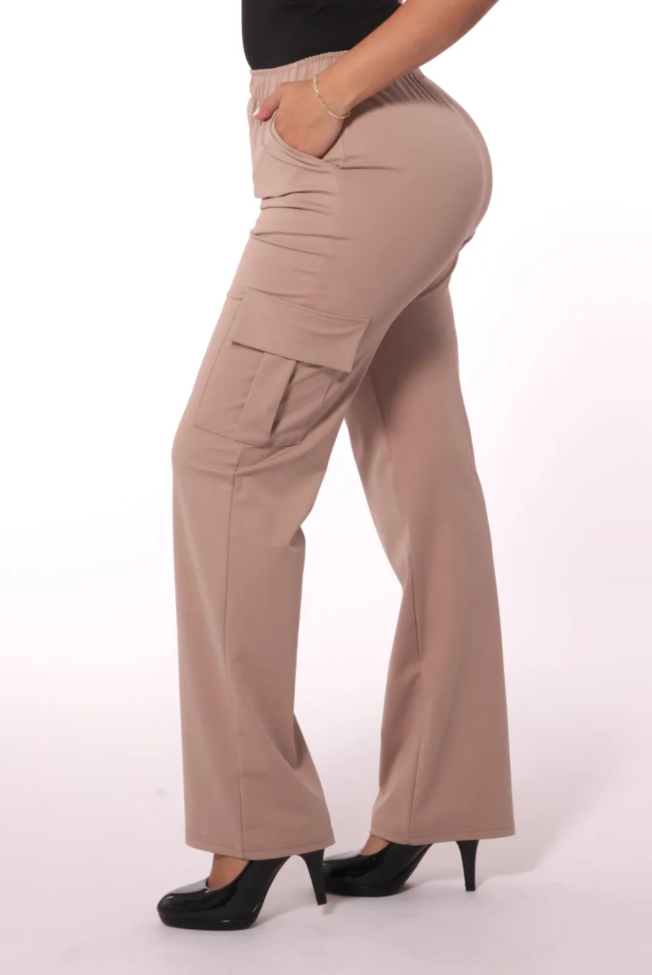 High Rise Straight Leg Cargo Pants - Latte