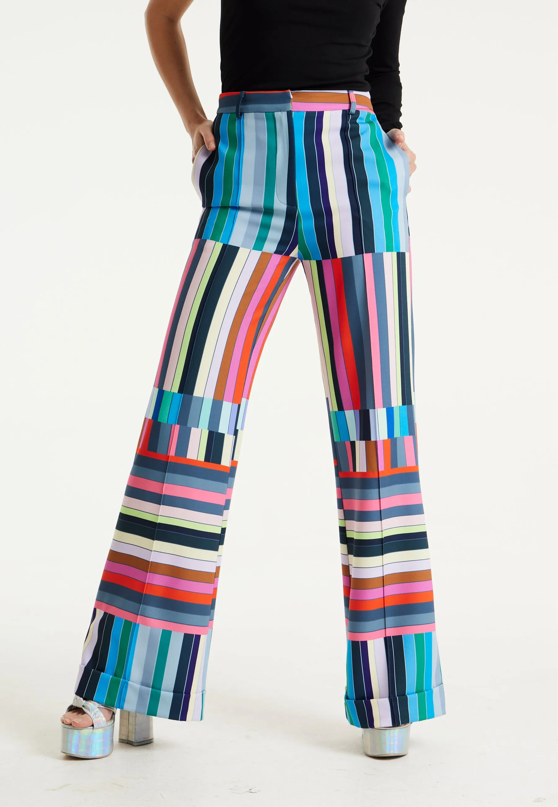 House of Holland Colour Bar Print Wide Leg Trousers