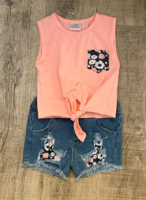 Kid pink jeans short set