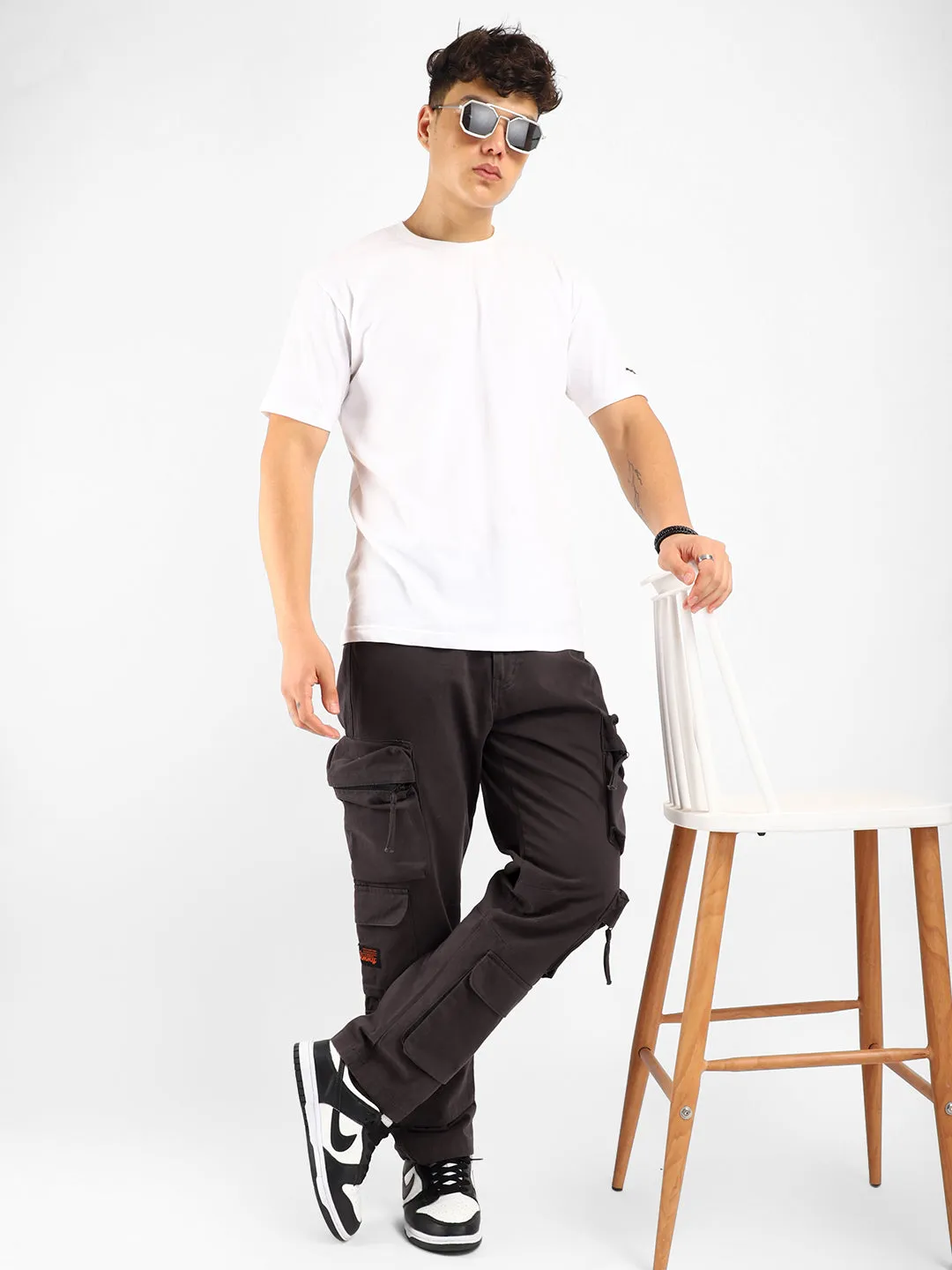 Stylish Kyubic Dark Grey Cargo Pants for Men – Comfortable Utility Trousers with Multiple Pockets