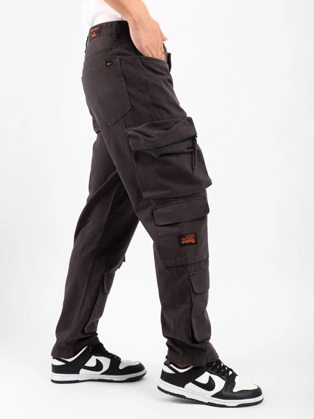 Stylish Kyubic Dark Grey Cargo Pants for Men – Comfortable Utility Trousers with Multiple Pockets