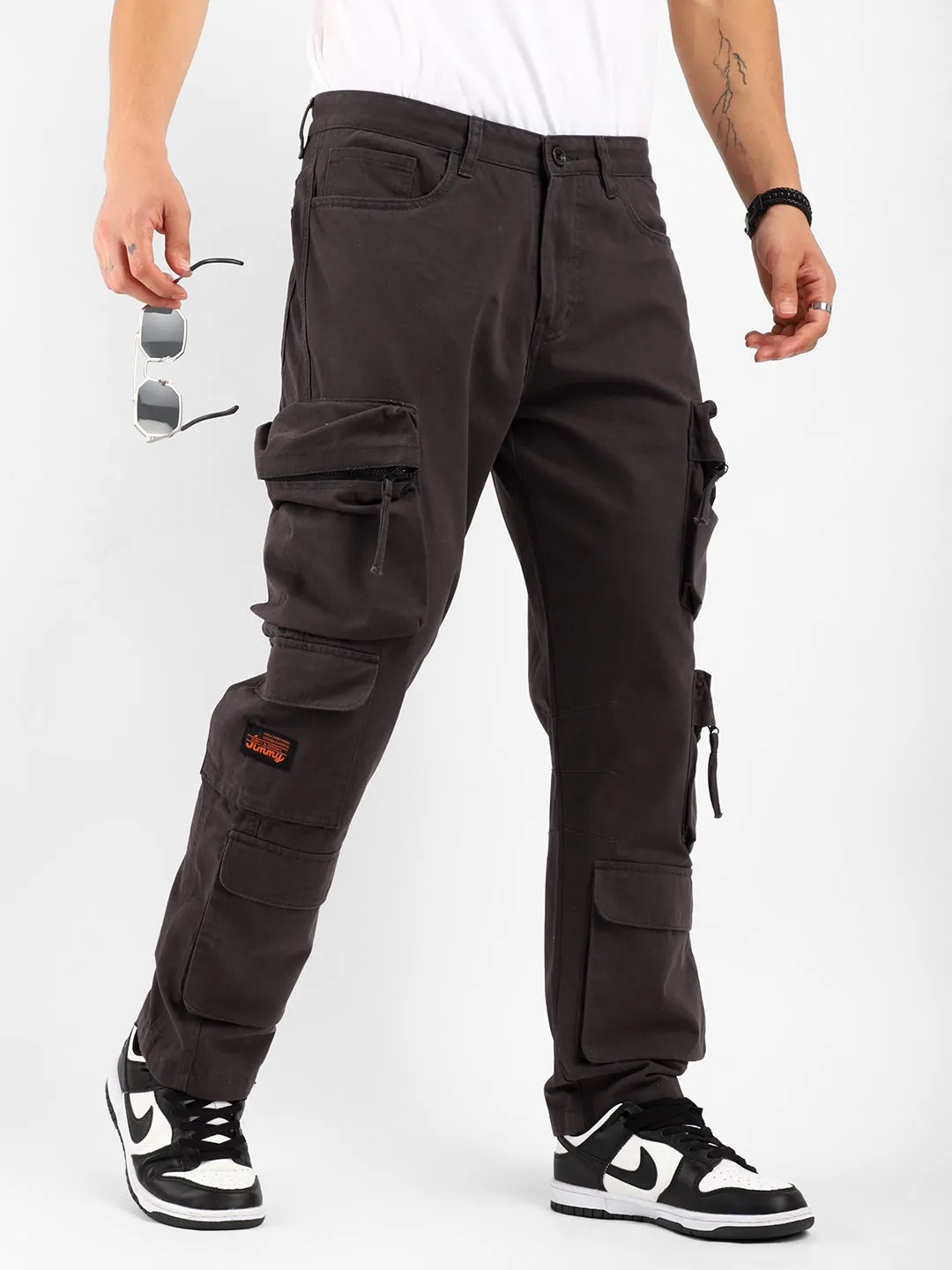 Stylish Kyubic Dark Grey Cargo Pants for Men – Comfortable Utility Trousers with Multiple Pockets