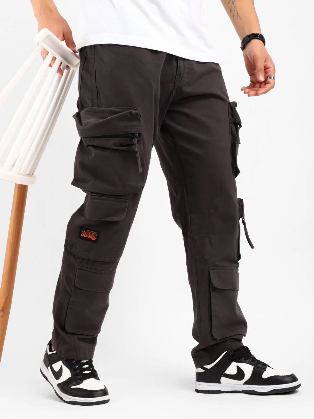 Stylish Kyubic Dark Grey Cargo Pants for Men – Comfortable Utility Trousers with Multiple Pockets