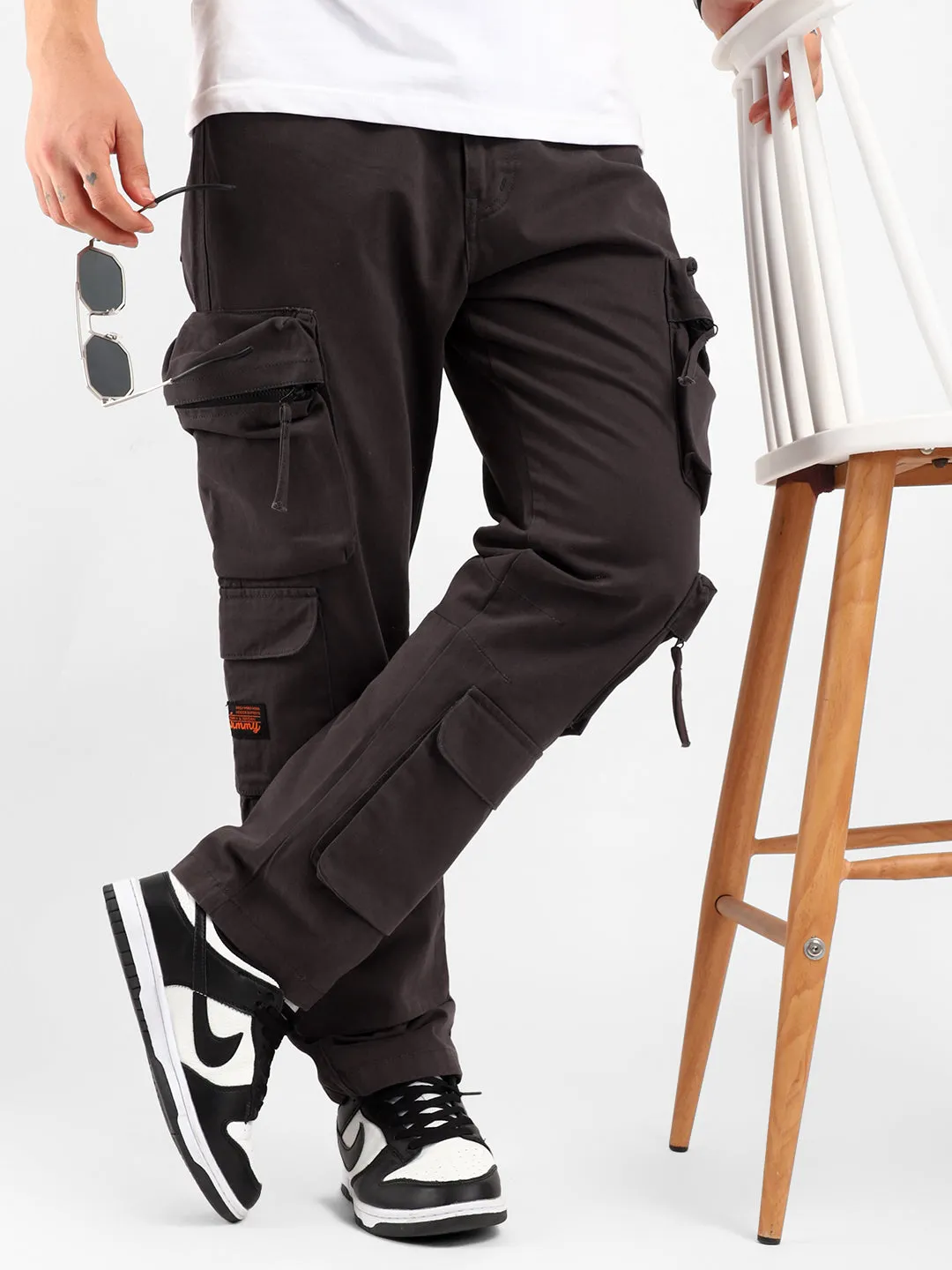 Stylish Kyubic Dark Grey Cargo Pants for Men – Comfortable Utility Trousers with Multiple Pockets