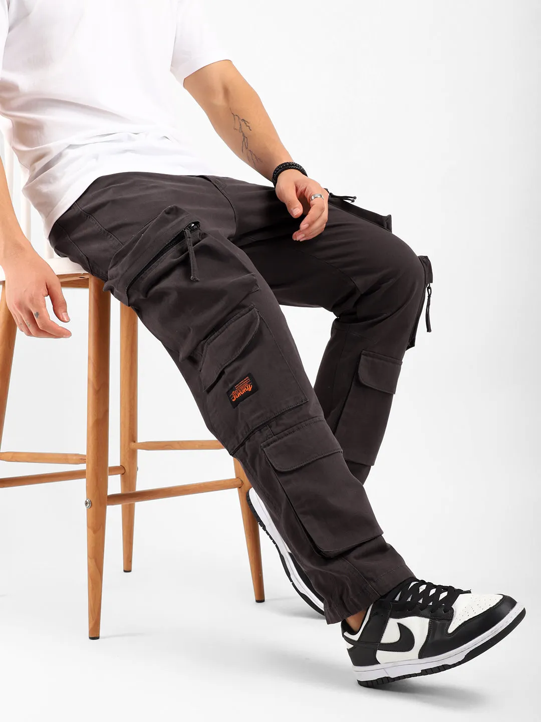 Stylish Kyubic Dark Grey Cargo Pants for Men – Comfortable Utility Trousers with Multiple Pockets