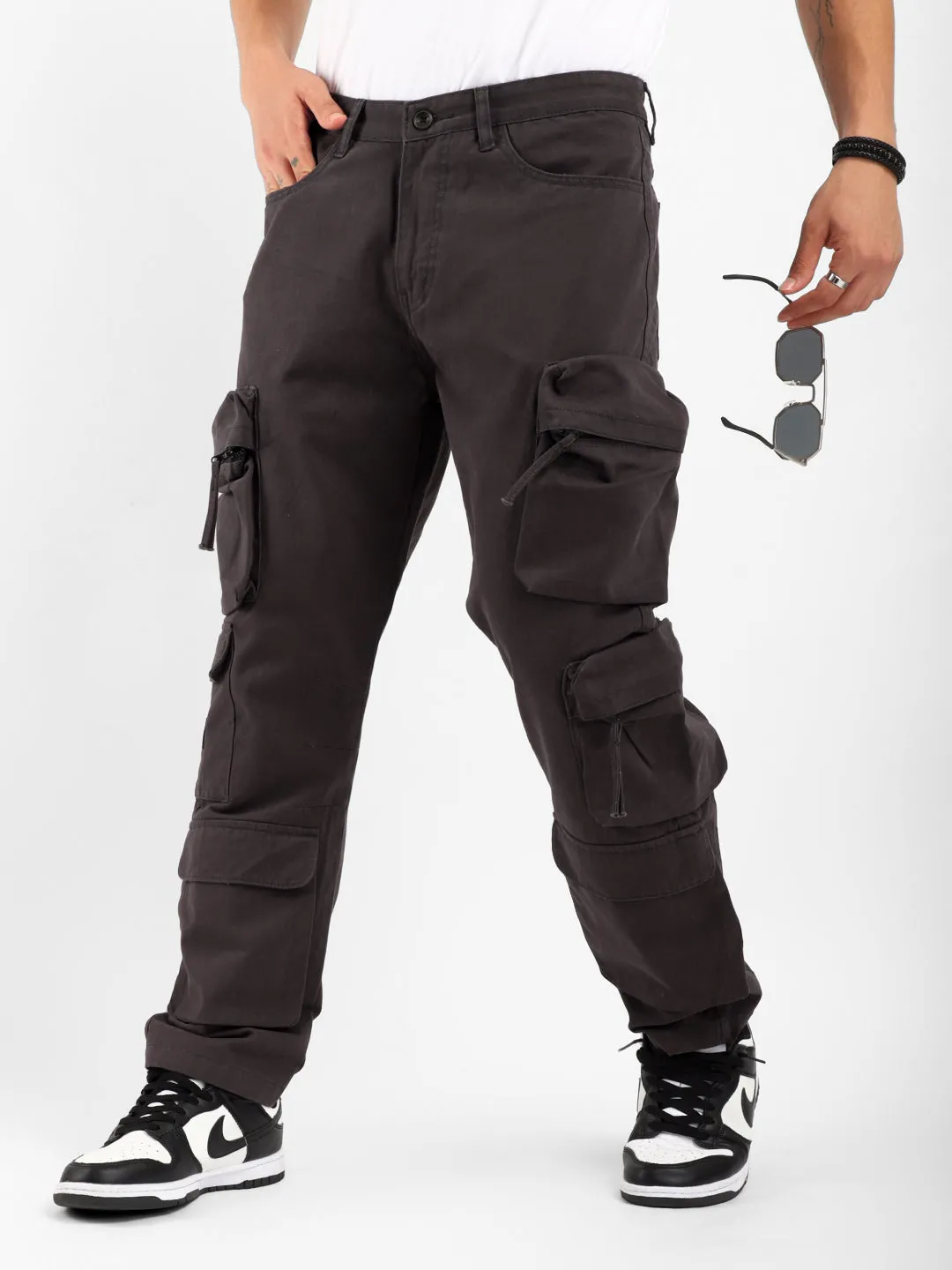 Stylish Kyubic Dark Grey Cargo Pants for Men – Comfortable Utility Trousers with Multiple Pockets