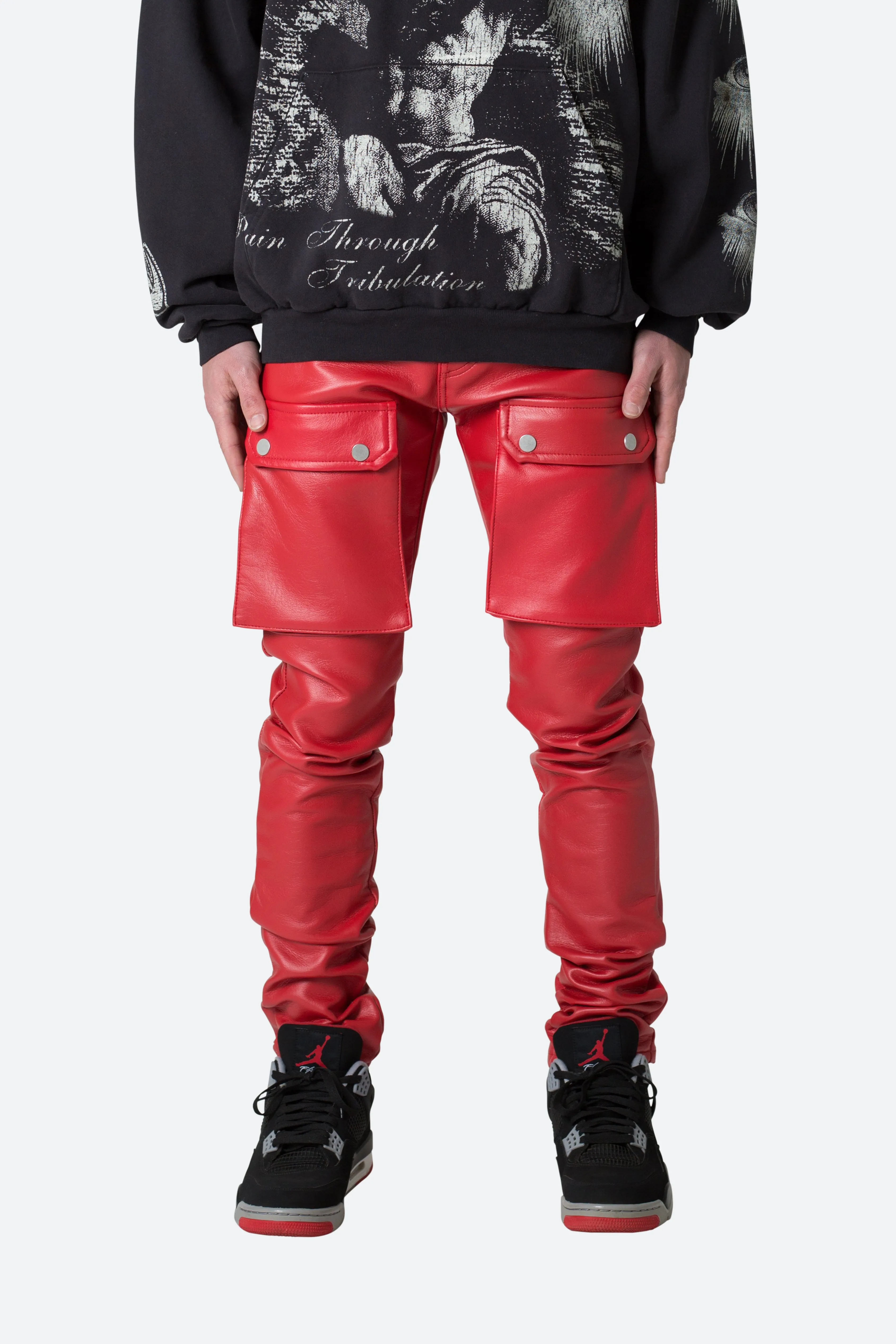 Red Leather Snap Cargo Pants