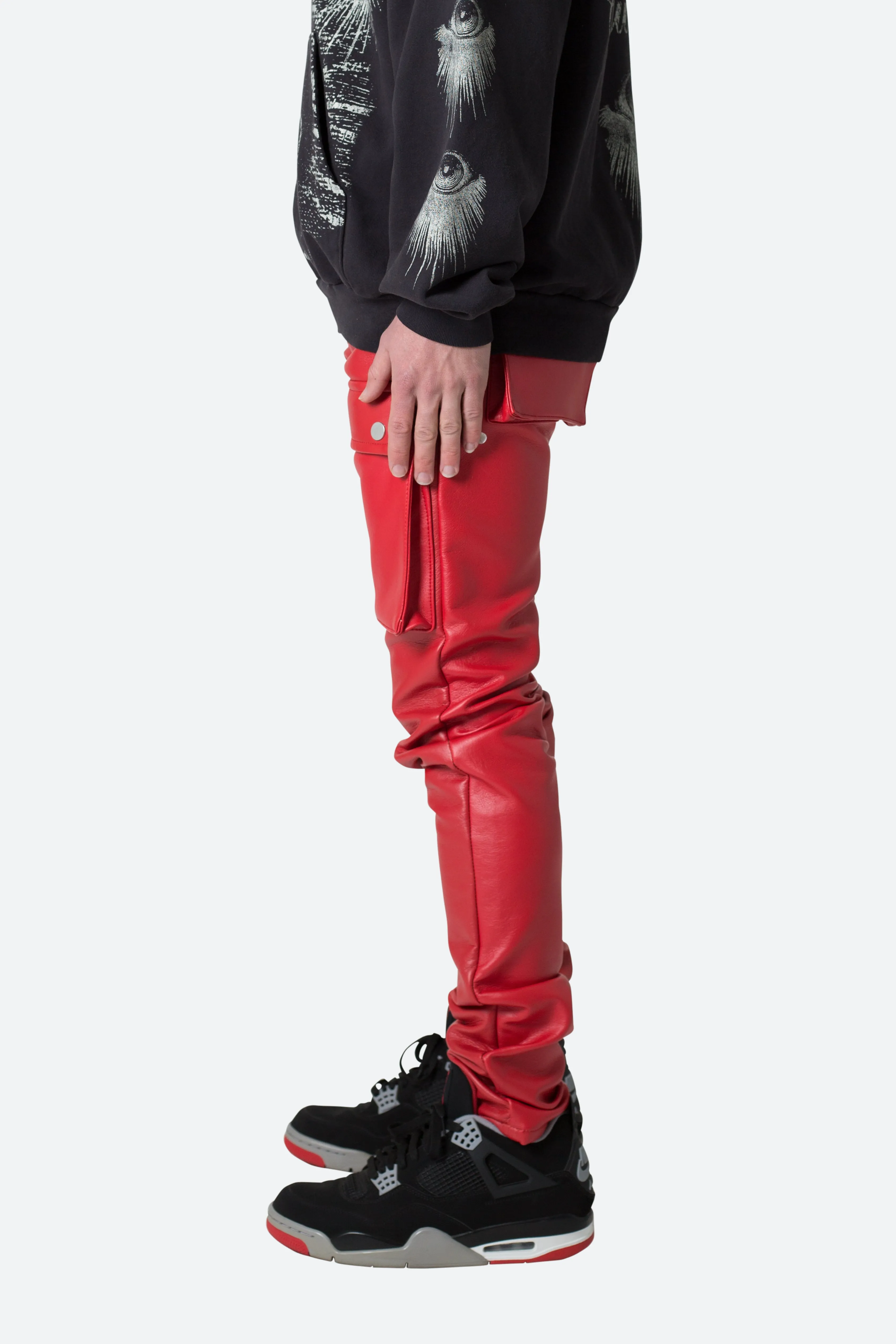 Red Leather Snap Cargo Pants