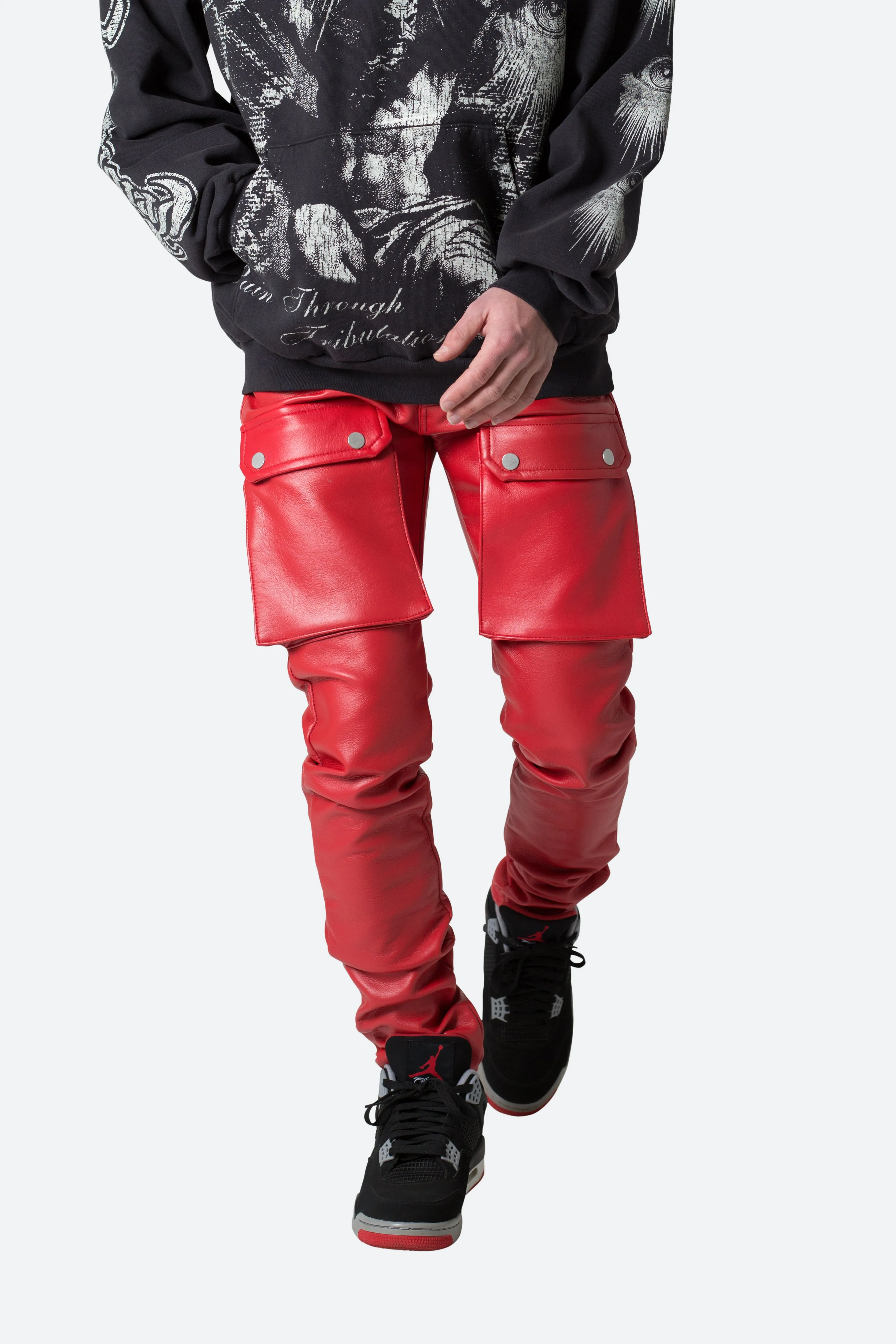 Red Leather Snap Cargo Pants