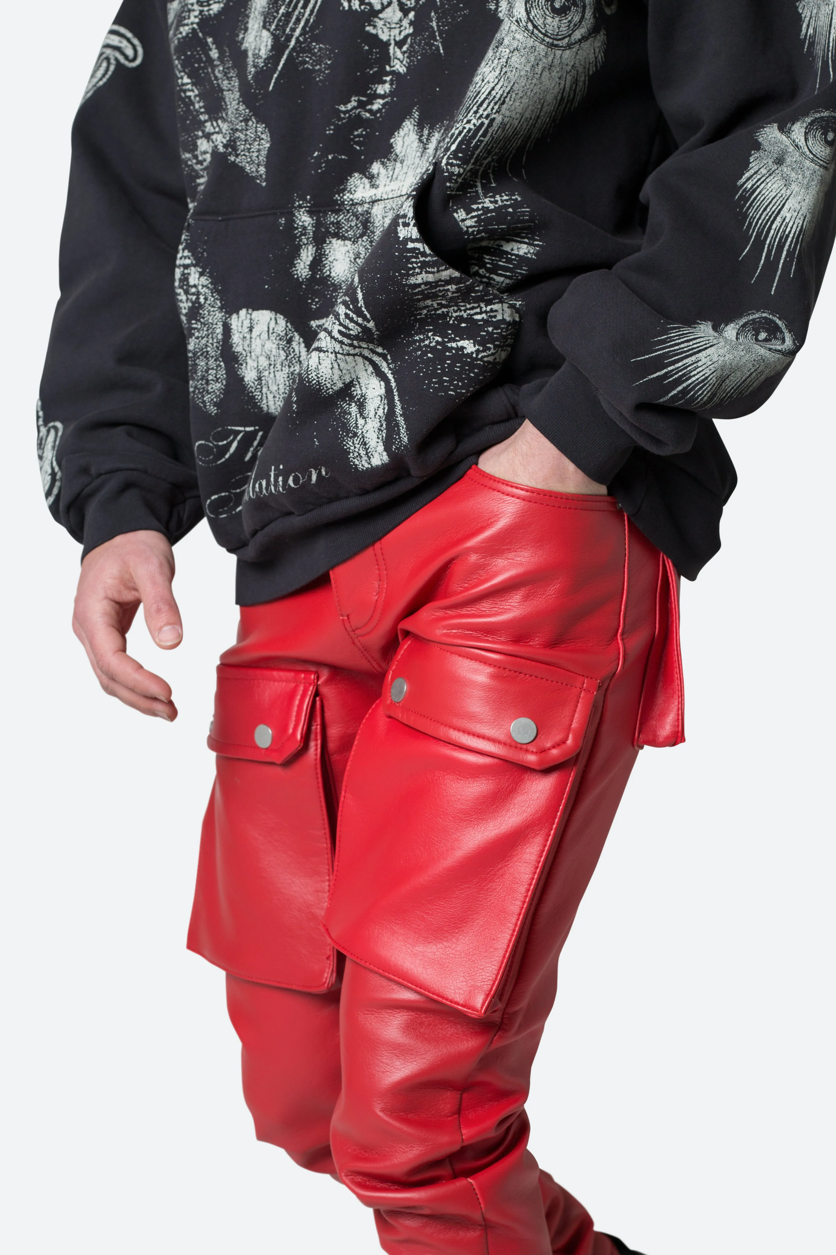 Red Leather Snap Cargo Pants