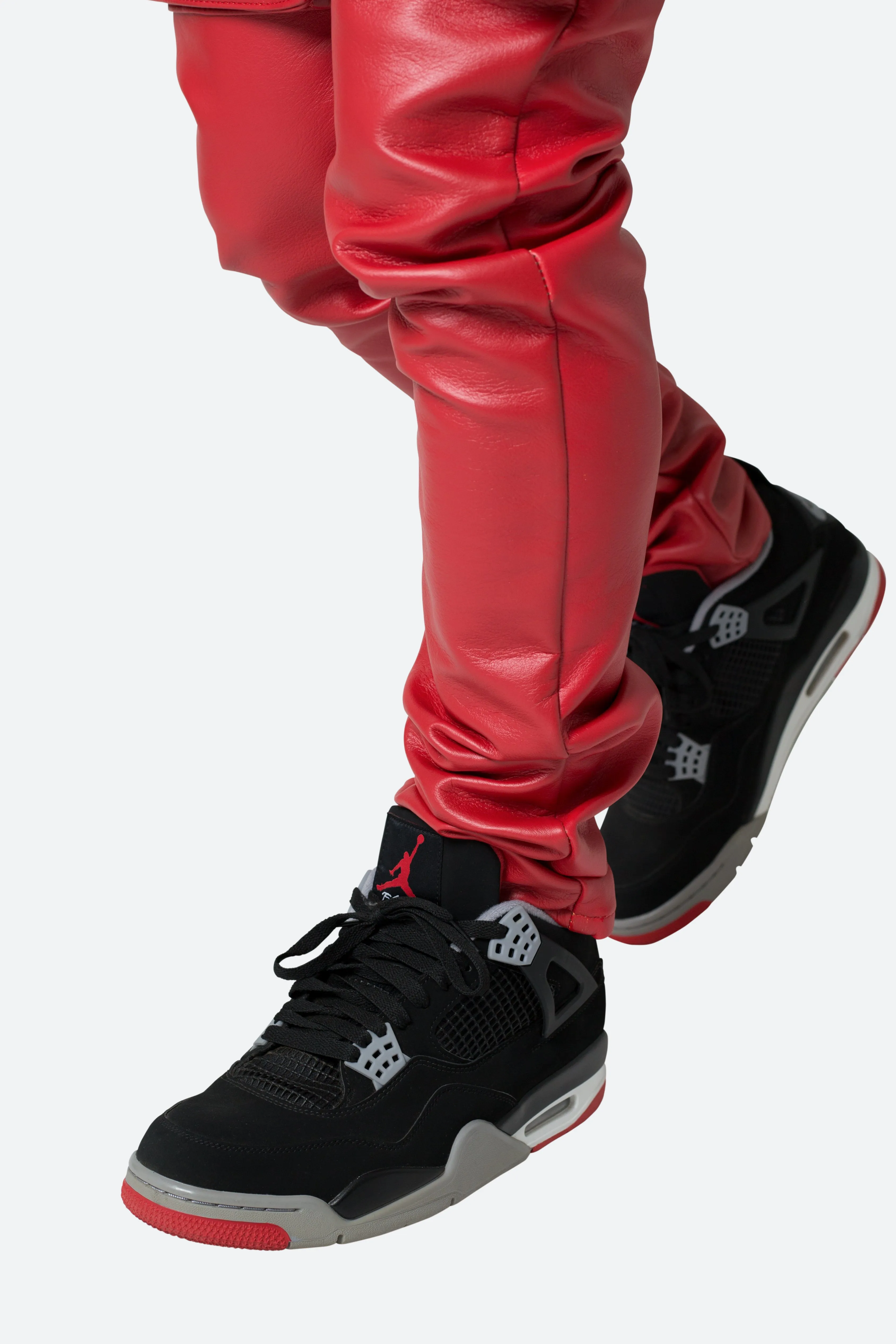 Red Leather Snap Cargo Pants