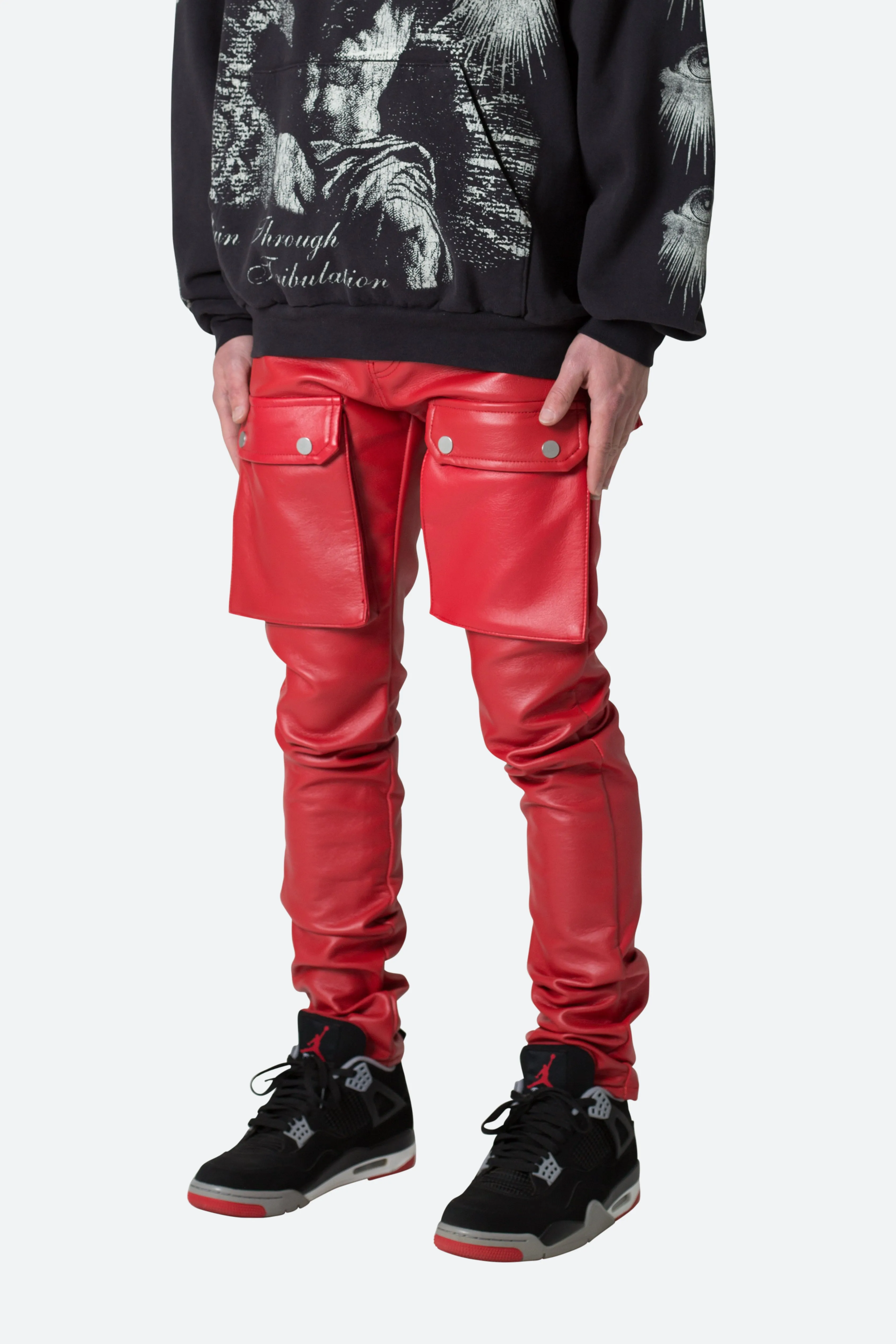 Red Leather Snap Cargo Pants