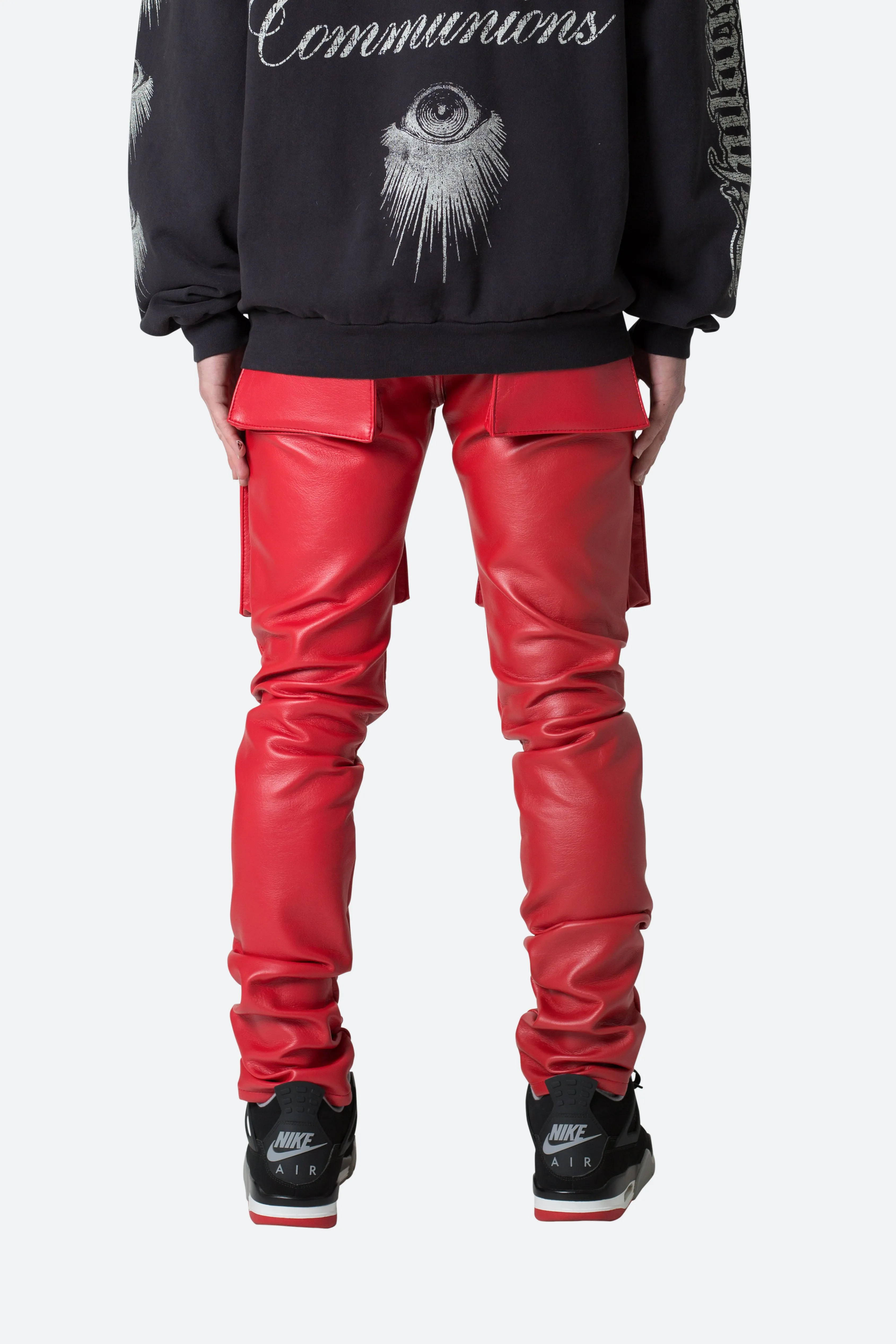 Red Leather Snap Cargo Pants