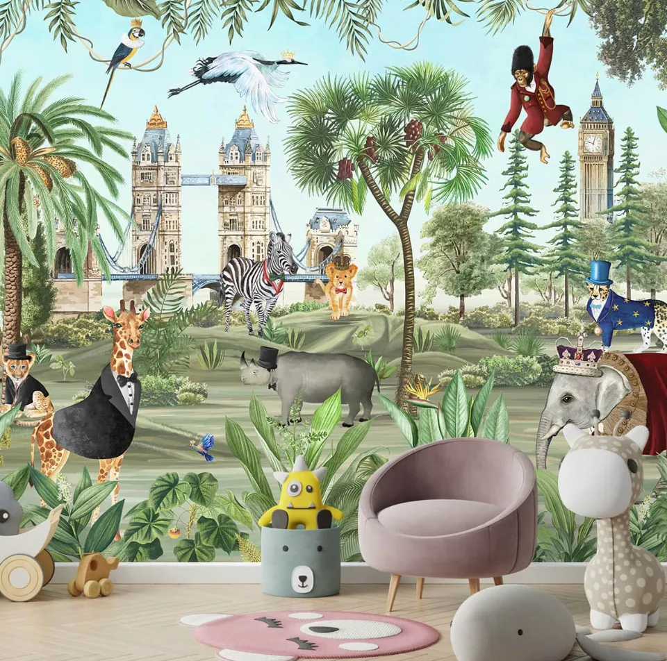 London, Smart Animals in Jungle Kids Wallpaper