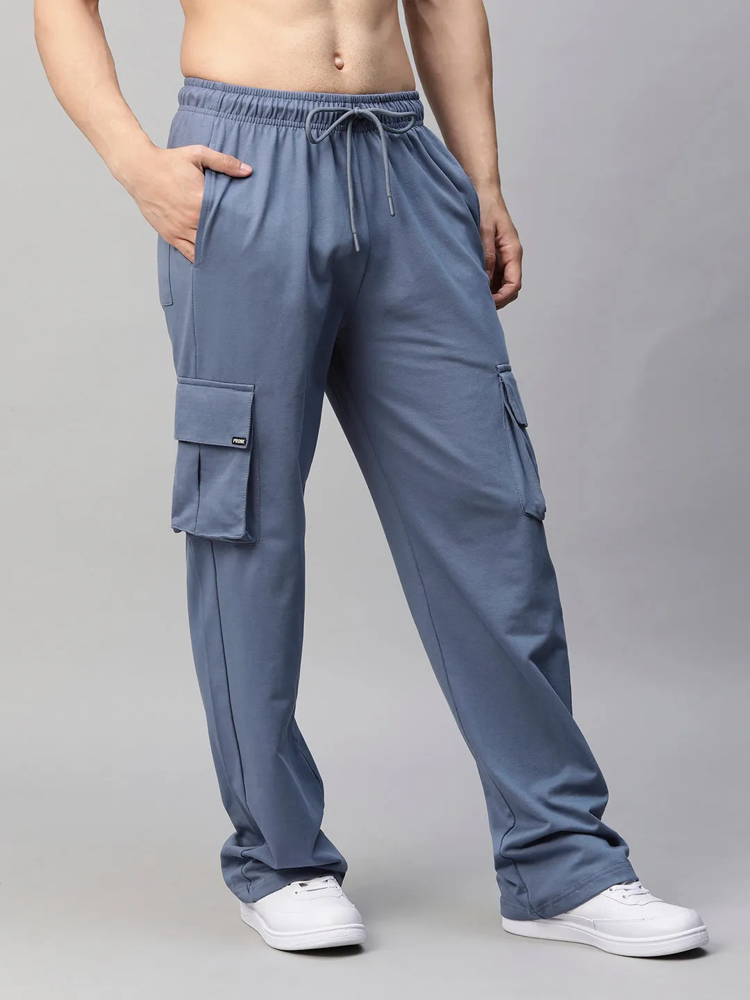 Men Premium Terry Cargo Pants - Denim Blue