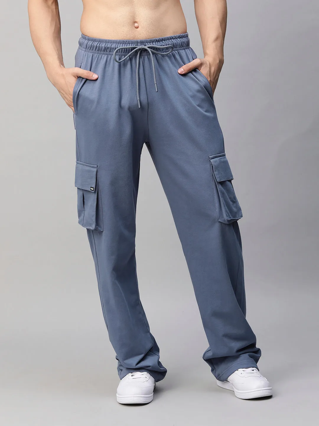 Men Premium Terry Cargo Pants - Denim Blue