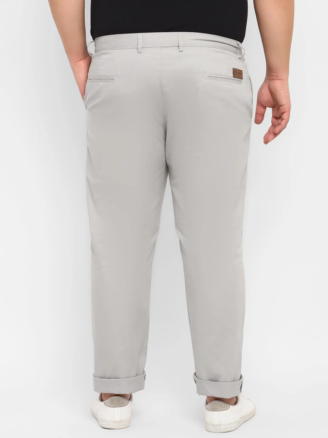 Men Regular Fit Grey Cotton Trousers