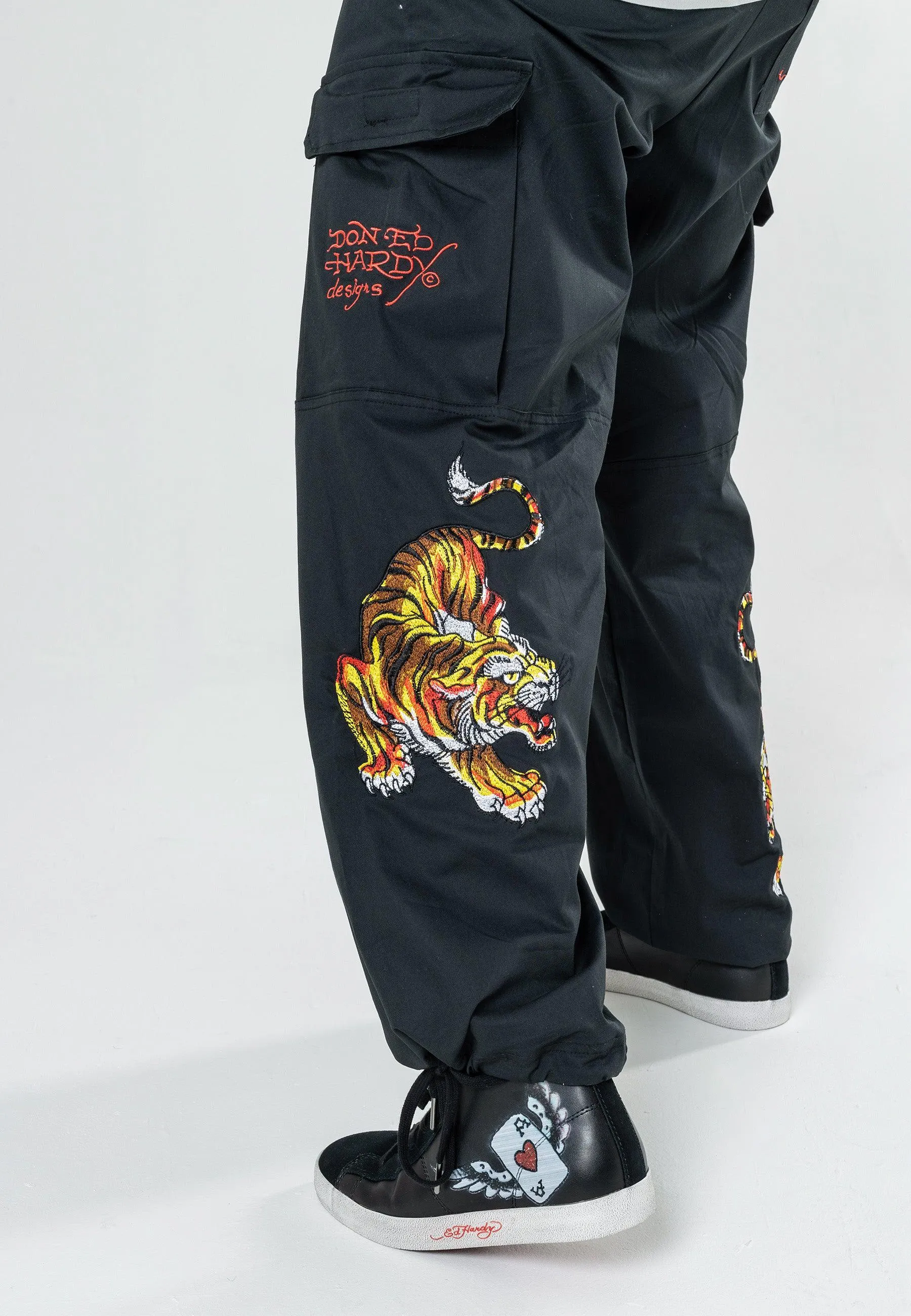 Mens Double Tiger Cargo Pants Trousers - Black