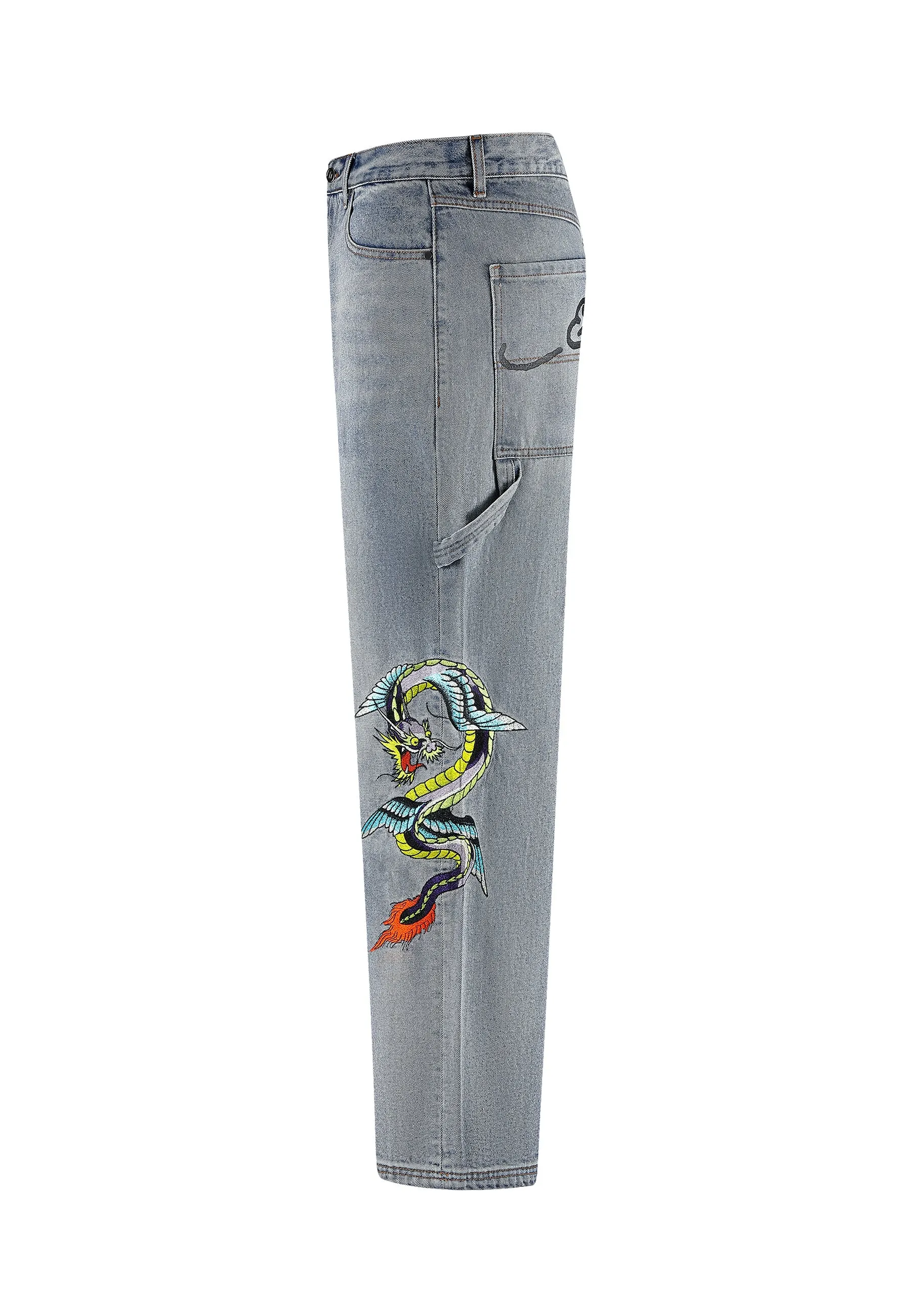 Mens Flying Dragon Carpenter Denim Trousers Jeans - Blue