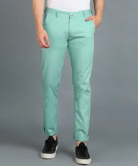 Men's Green Cotton Light Weight Non-Stretch Slim Fit Casual Trousers