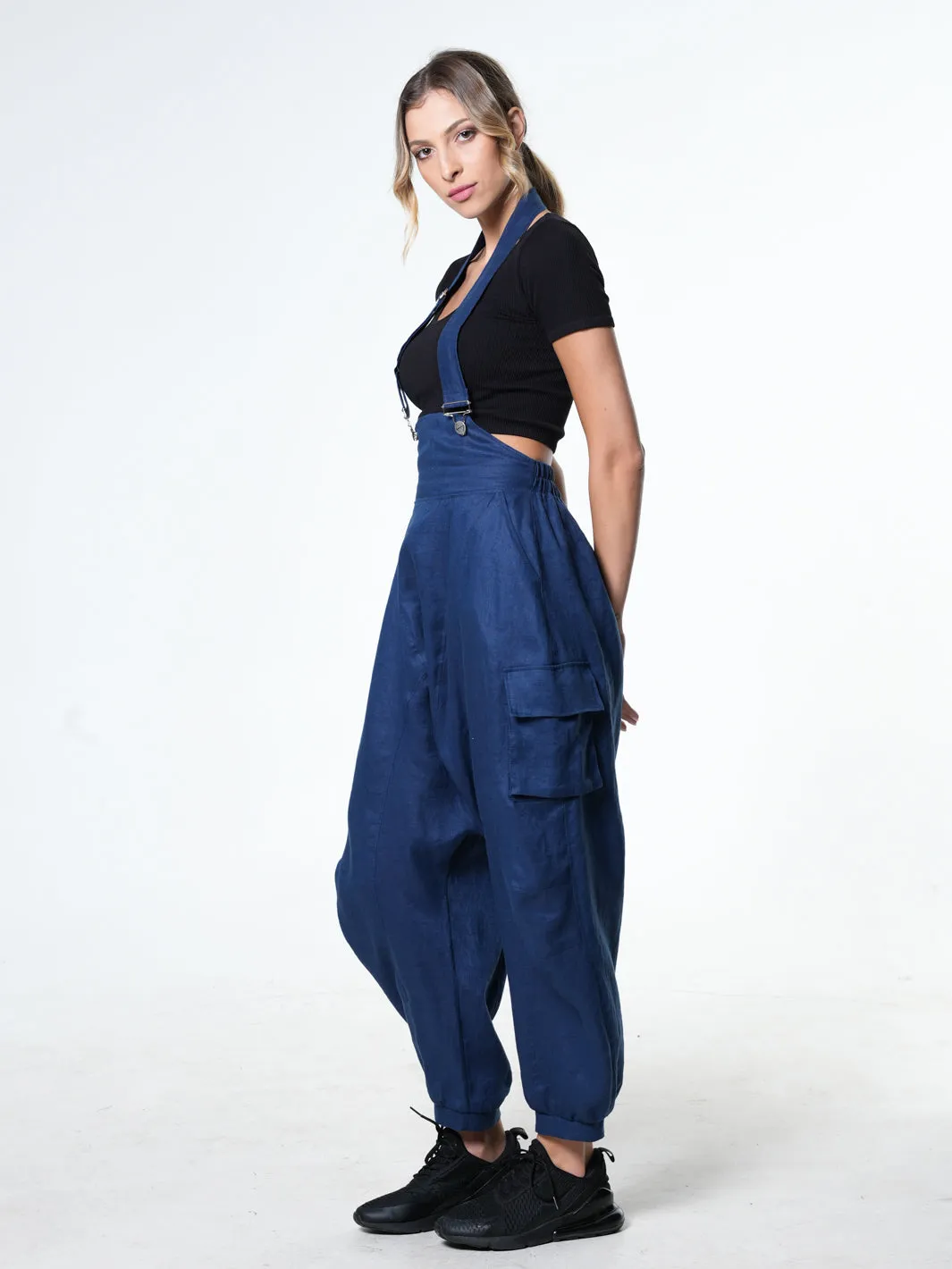 Oversize Linen Jumpsuit In Blue