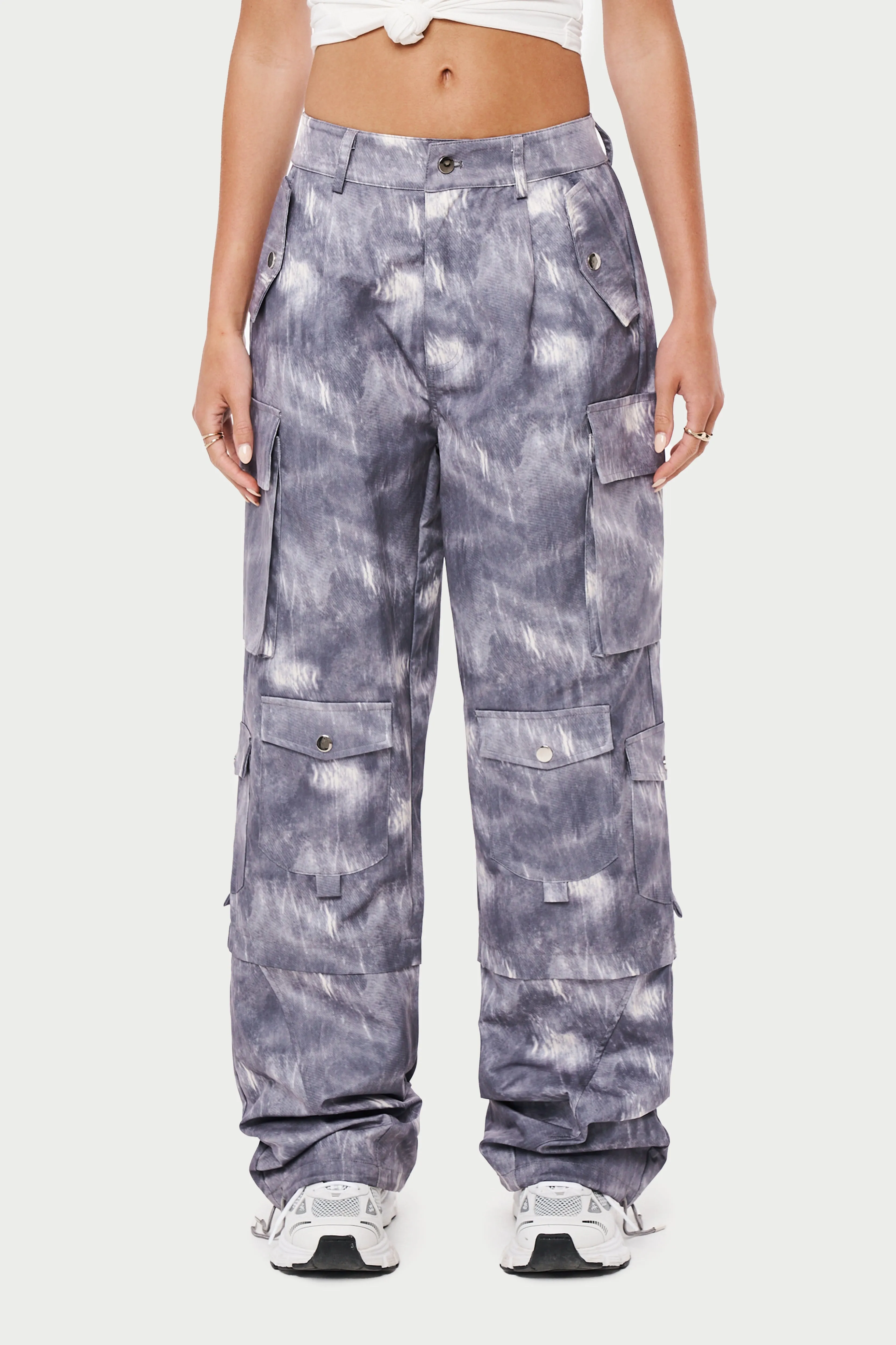 OVERSIZED TIE HEM CARGO PANTS - GREY