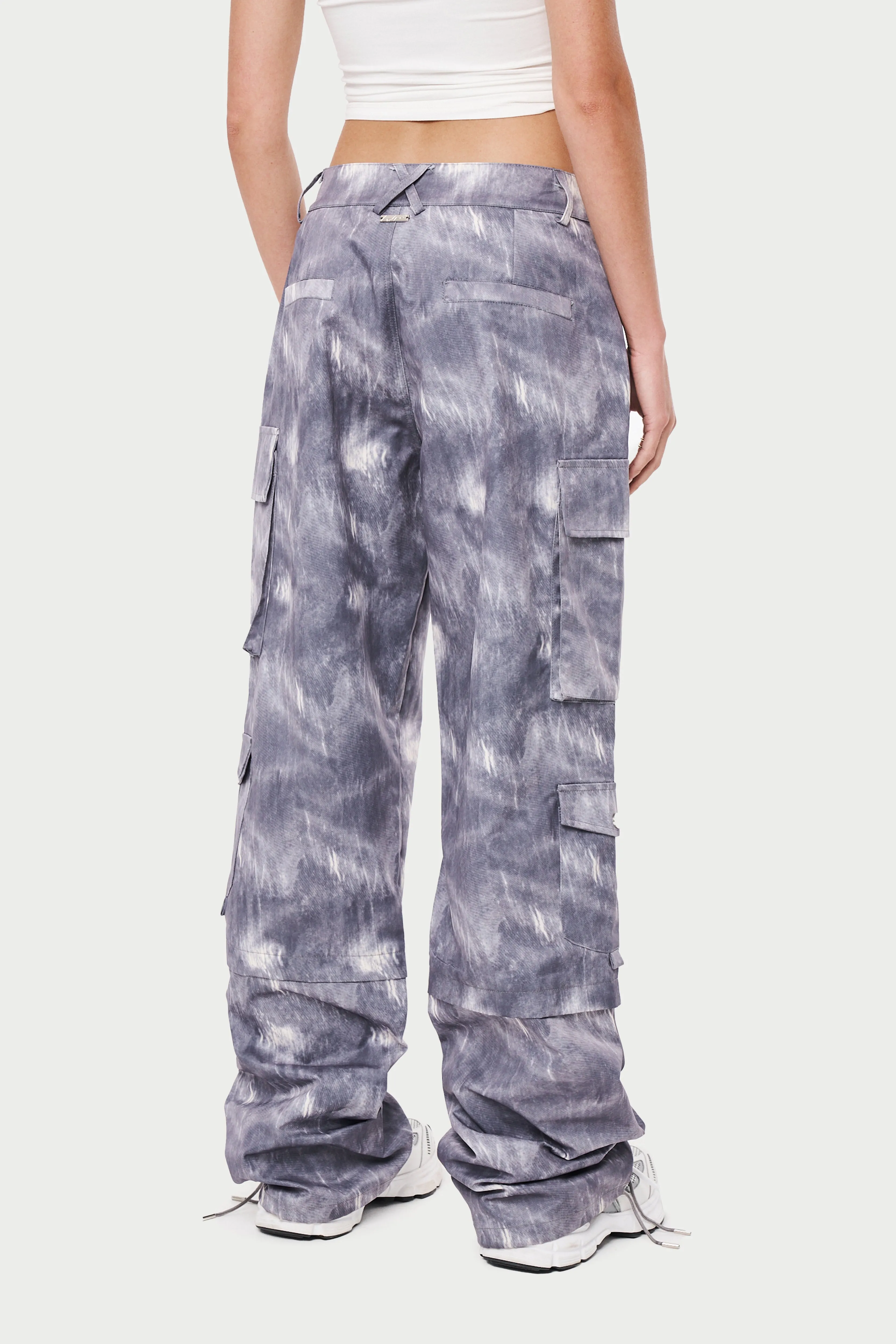 OVERSIZED TIE HEM CARGO PANTS - GREY