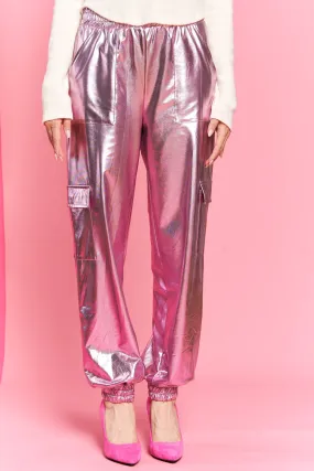 Pink Metallic Cargo Pants