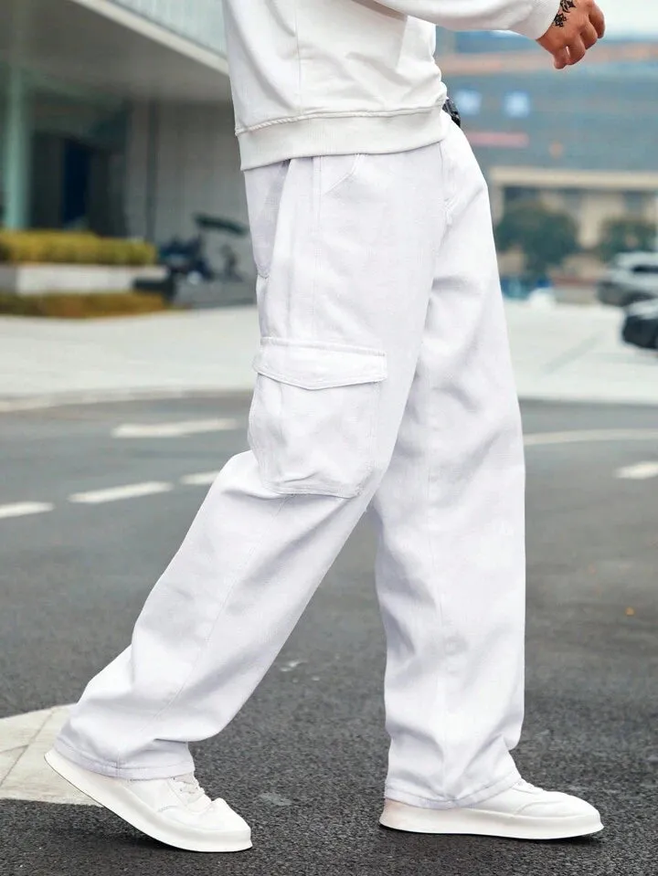 Pure White Baggy Cargo Jeans