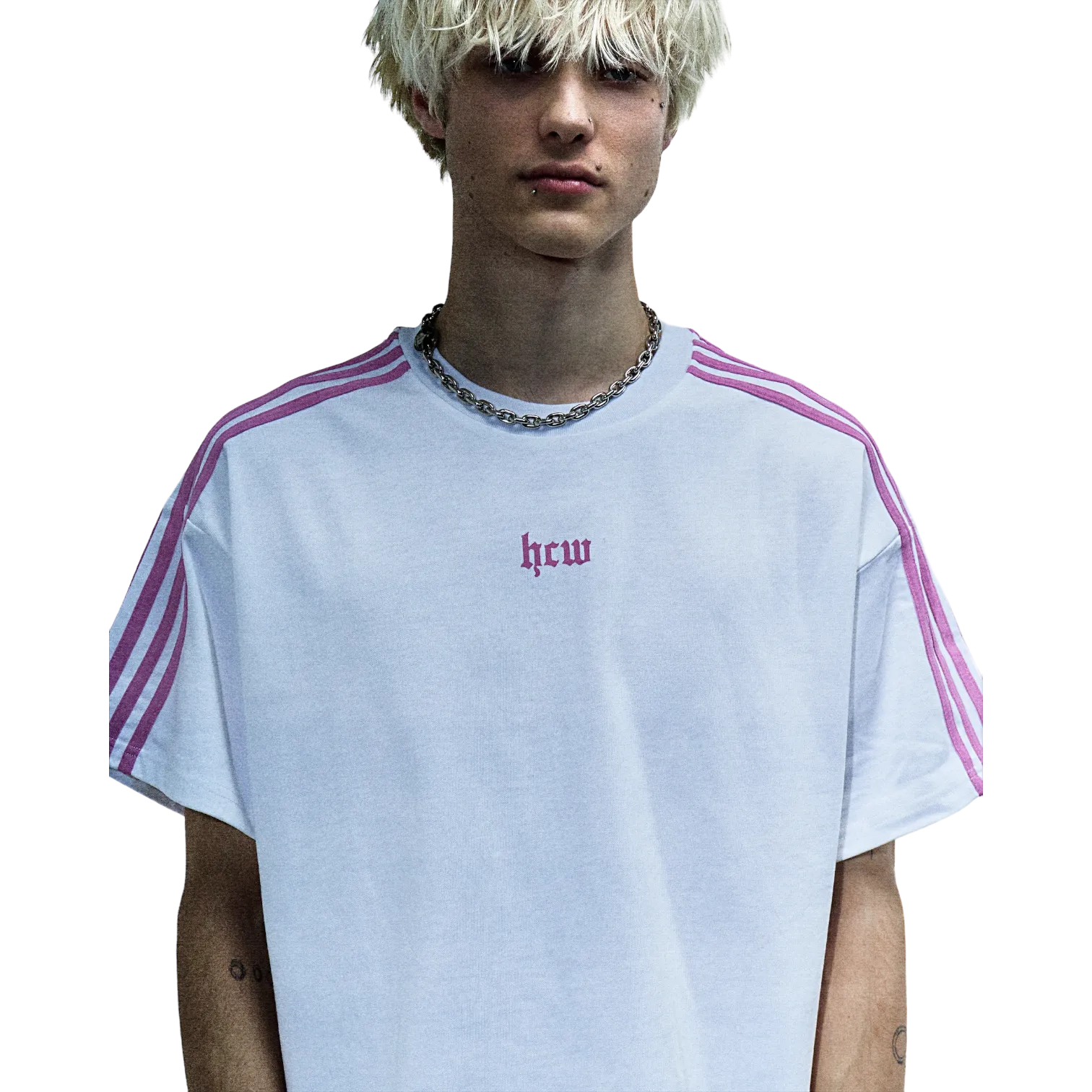 TRACK TEE (WHITE/PINK)