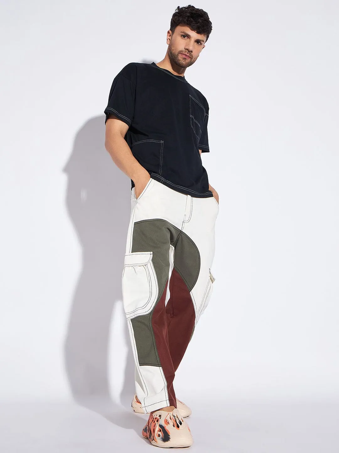 Tricolour Cut & Sew Baggy Cargo Trousers