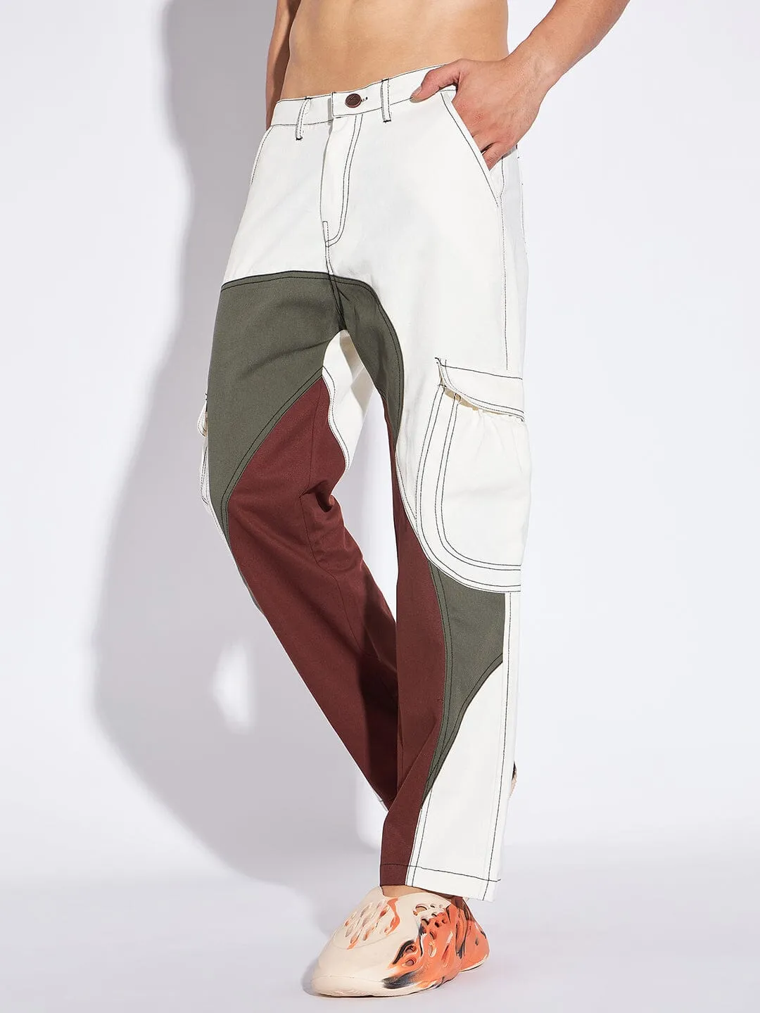 Tricolour Cut & Sew Baggy Cargo Trousers