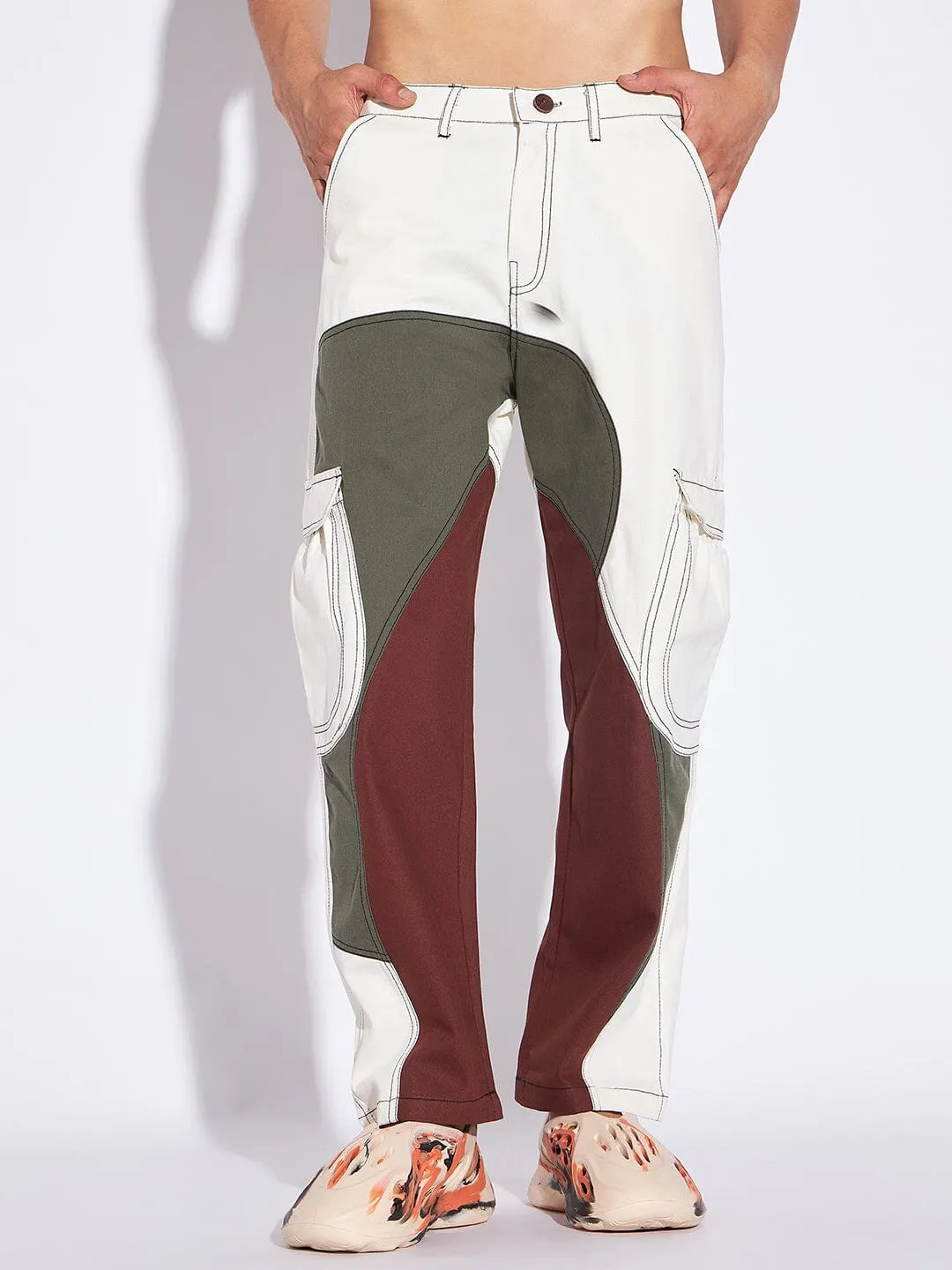 Tricolour Cut & Sew Baggy Cargo Trousers