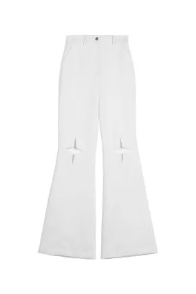 Twill acetic acid star hollowed-out flared trousers