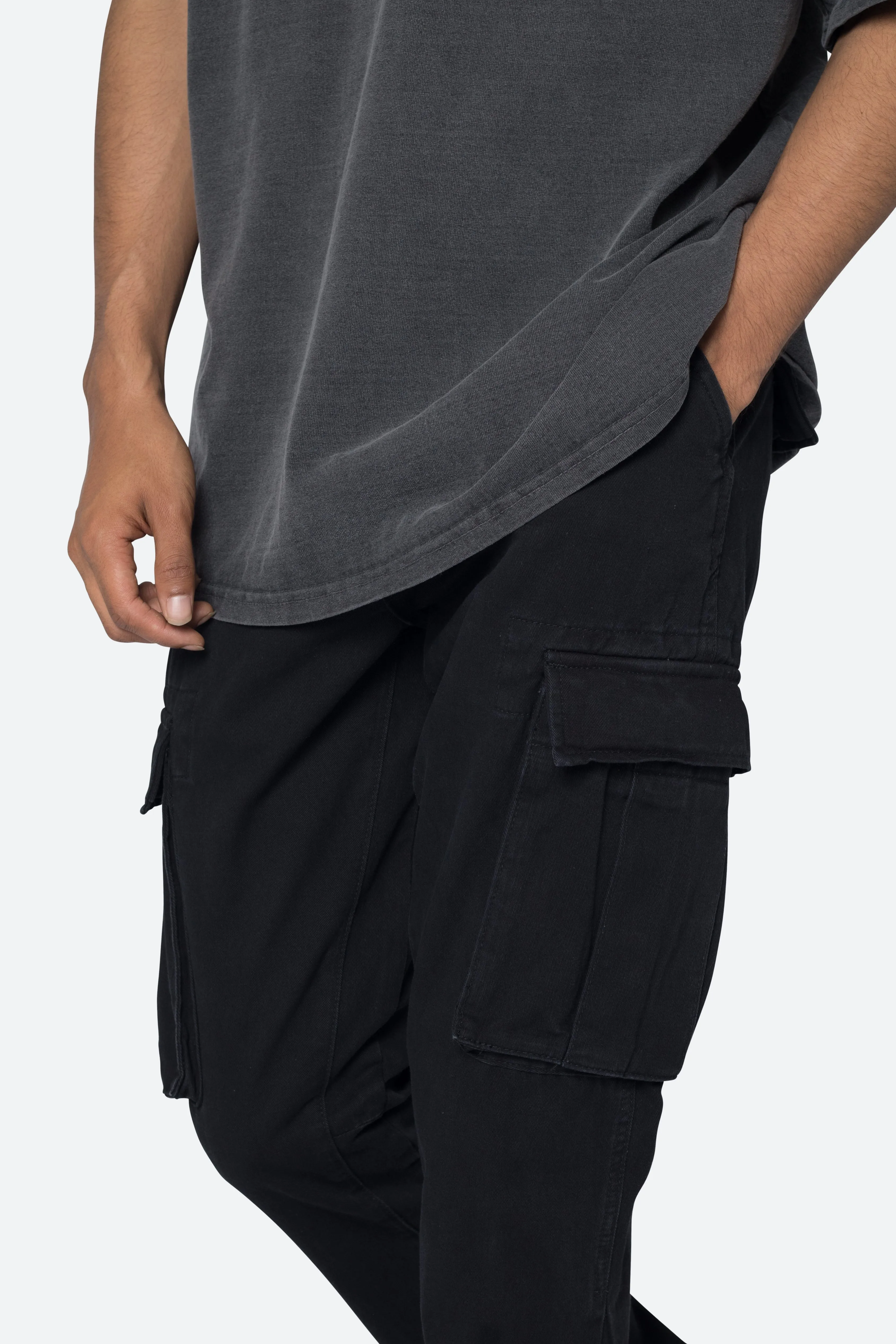 Twill Flare Cargo Pants - Black