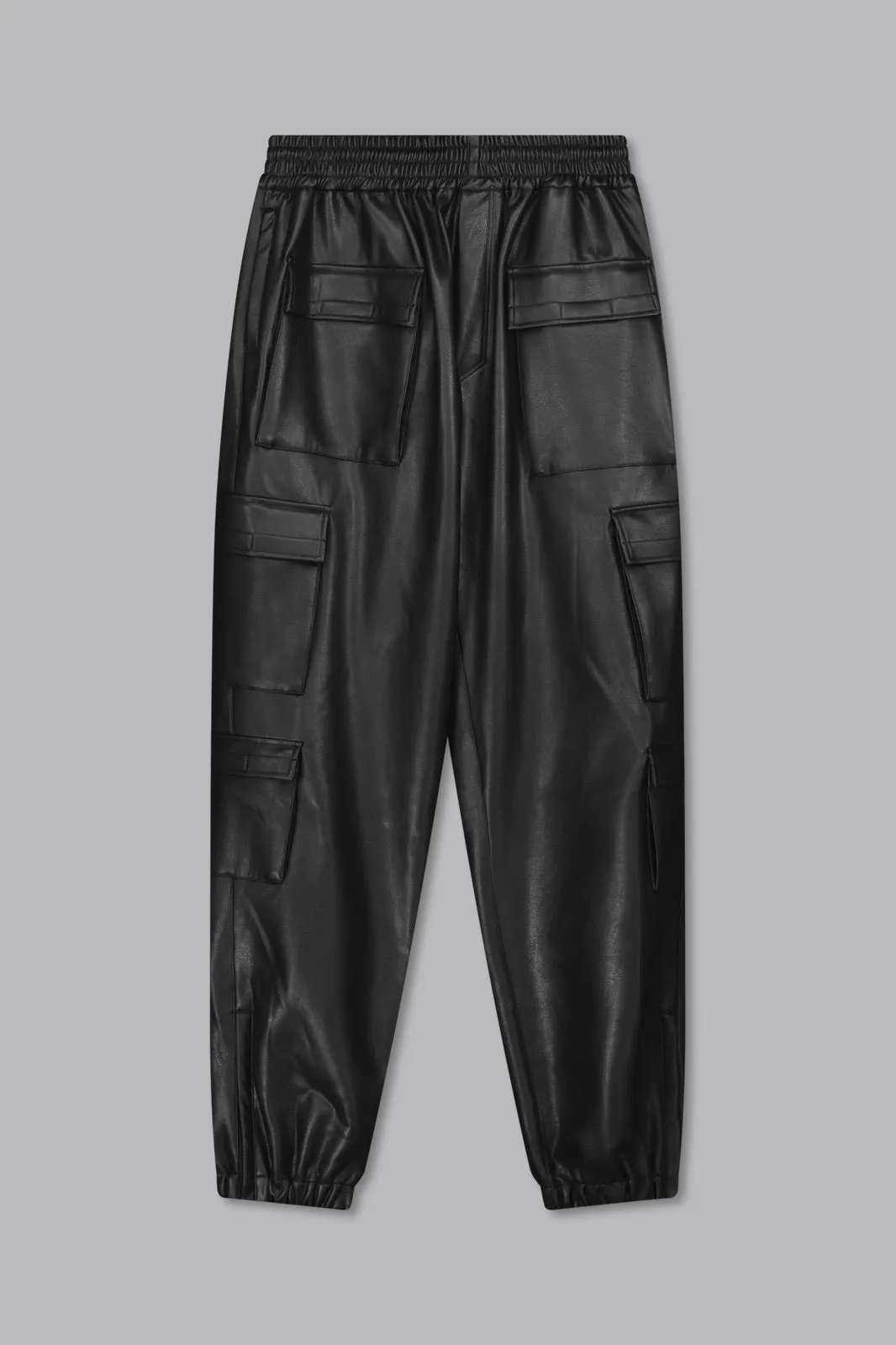 V_GAN LEATHER CARGO PANTS - Black