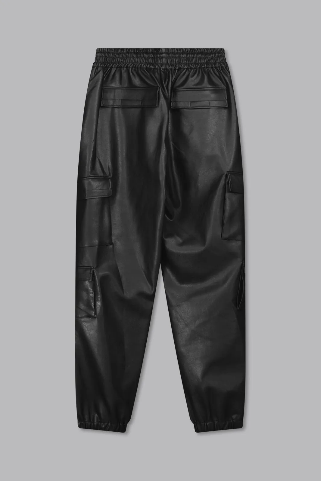 V_GAN LEATHER CARGO PANTS - Black