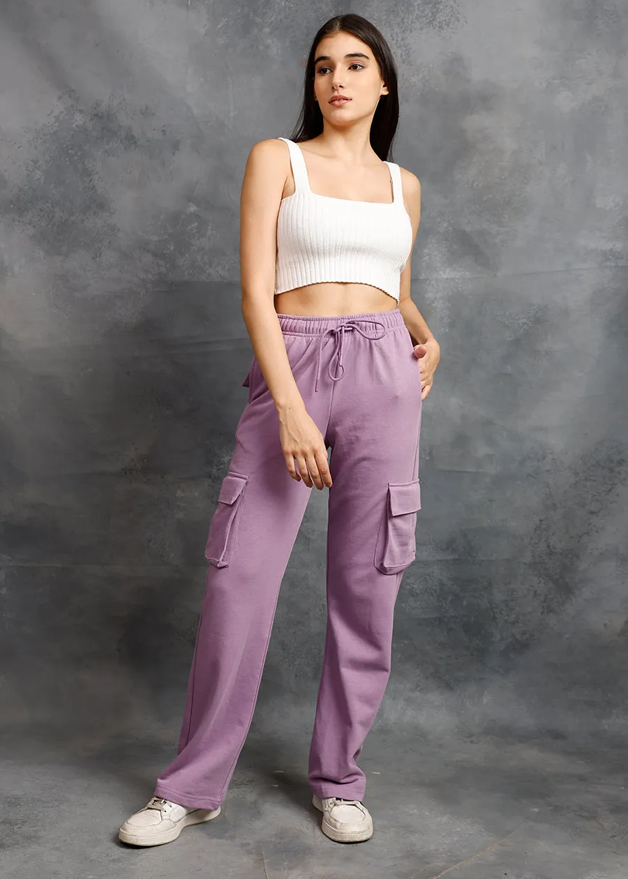 Women Premium Terry Cargo Pants - Lilac