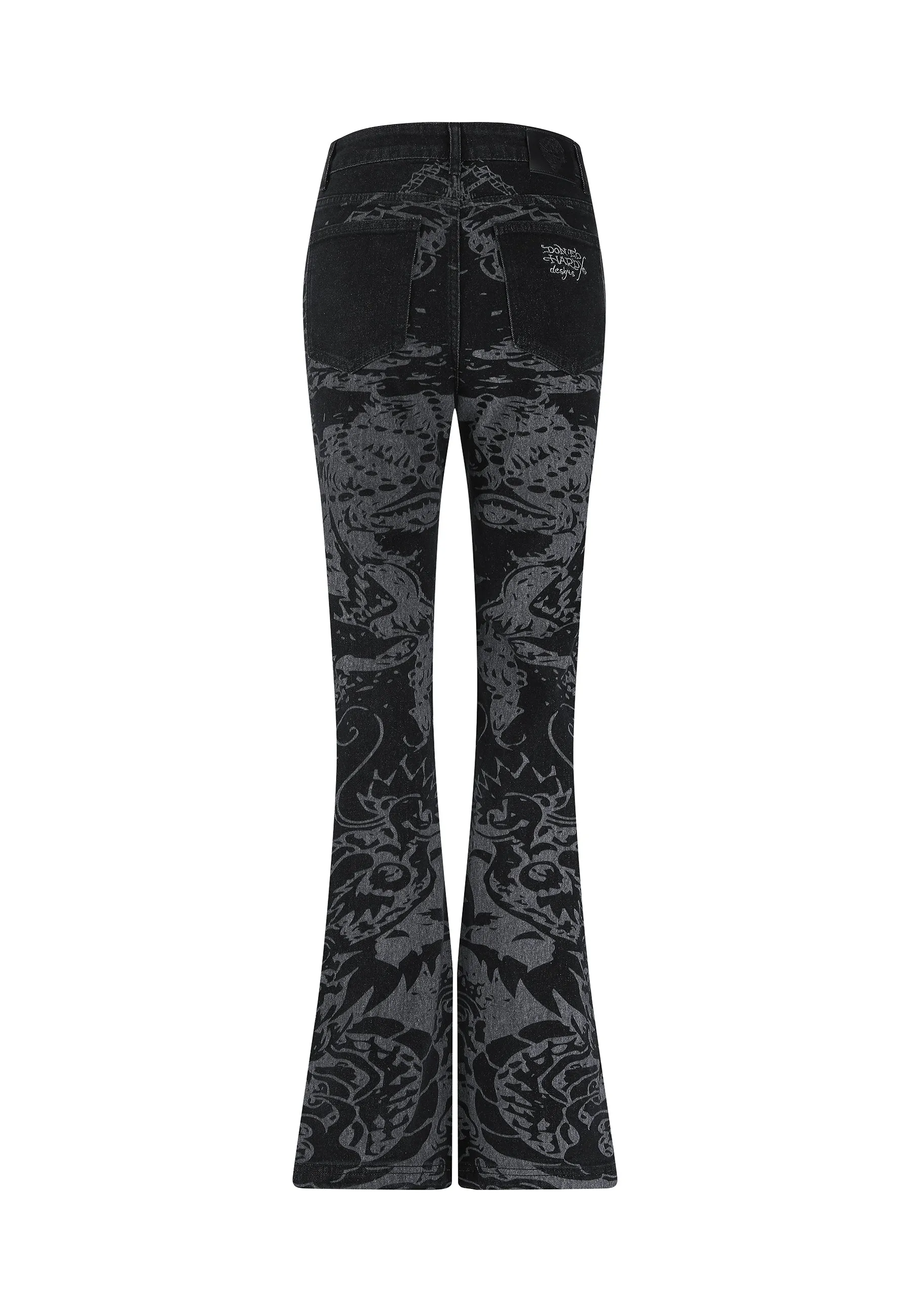 Womens Flash Sheet Flared Denim Trousers Jeans - Black